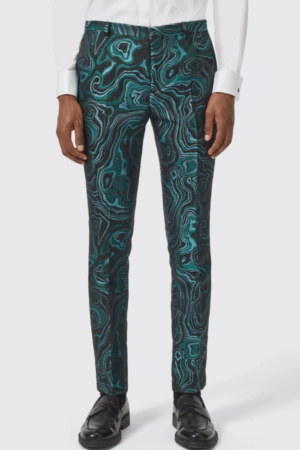 Twisted Tailor Adichie Slim Fit Green Jacquard Trousers | Trousers·Party Trousers