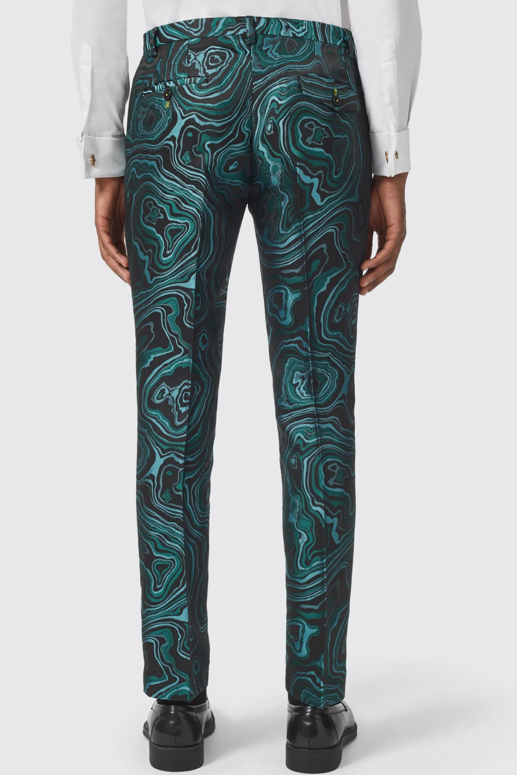 Twisted Tailor Adichie Slim Fit Green Jacquard Trousers | Trousers·Party Trousers