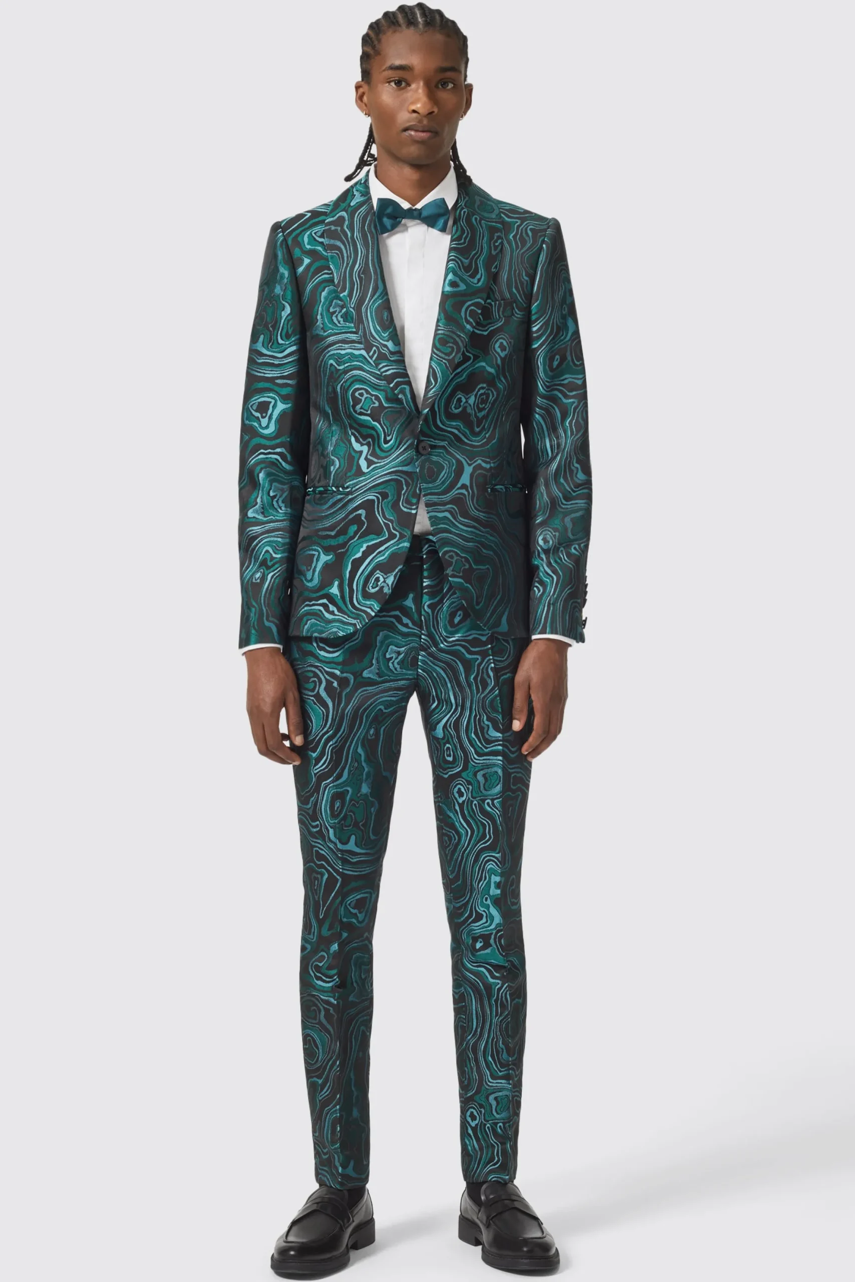 Twisted Tailor Adichie Slim Fit Green Jacquard Trousers | Trousers·Party Trousers