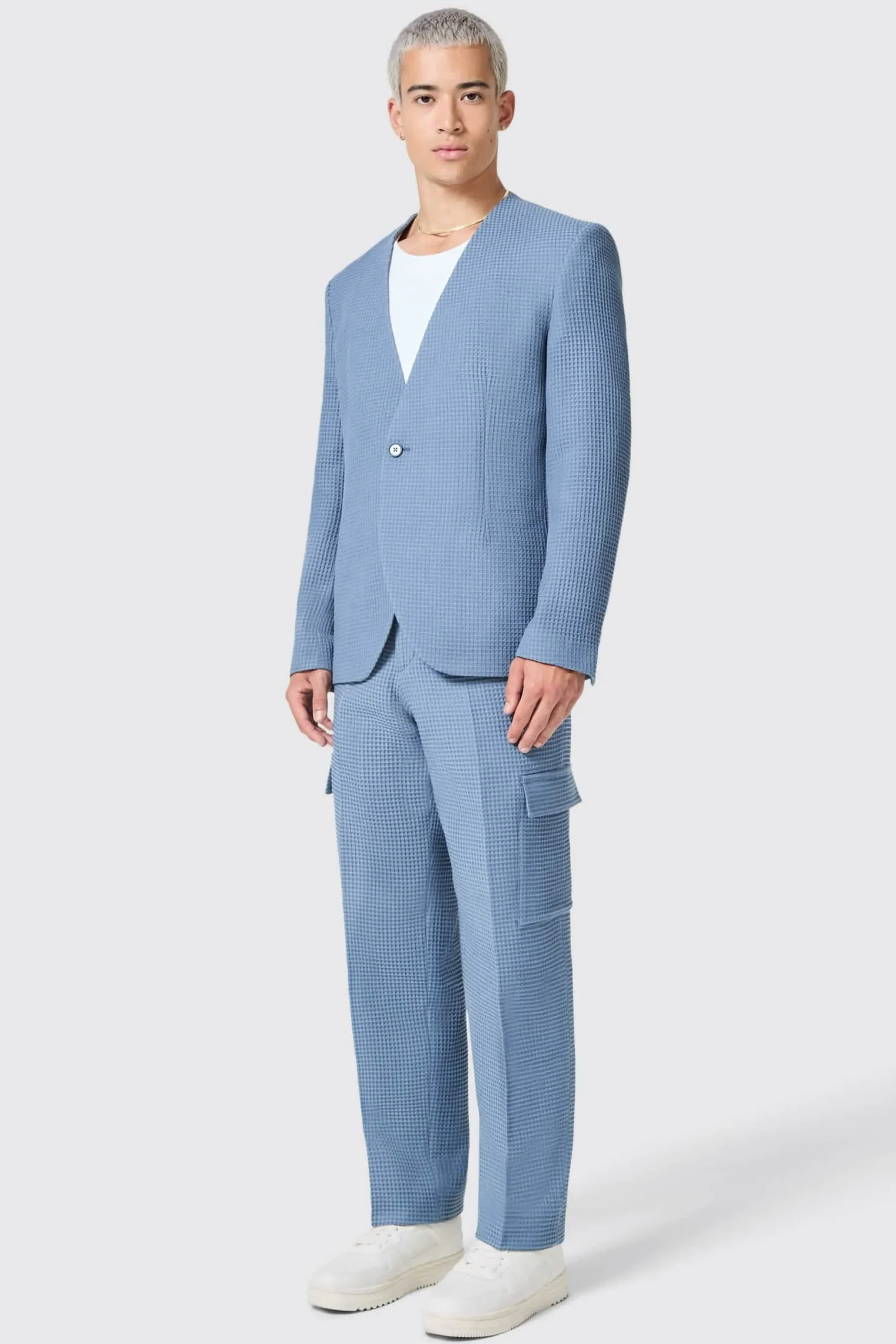 Twisted Tailor Anthony Oversized Blue Waffle Knit Cotton Suit | Unisex | Jackets·Casual Jackets