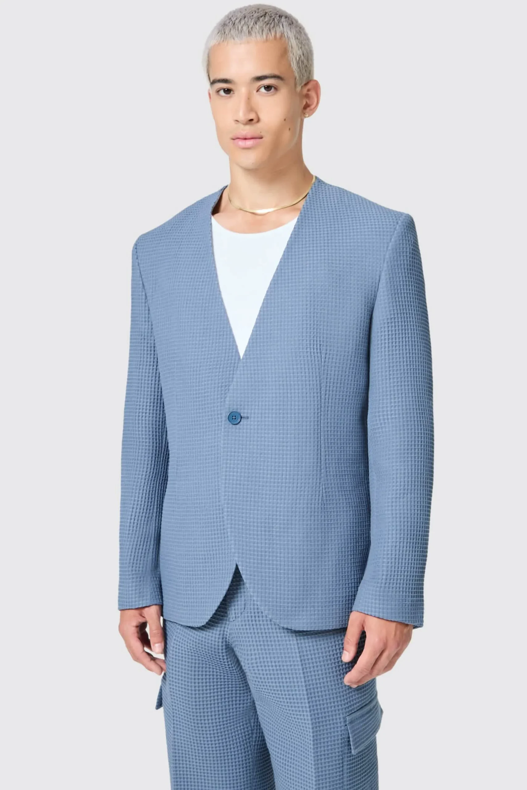 Twisted Tailor Anthony Oversized Blue Waffle Knit Cotton Suit | Unisex | Jackets·Casual Jackets
