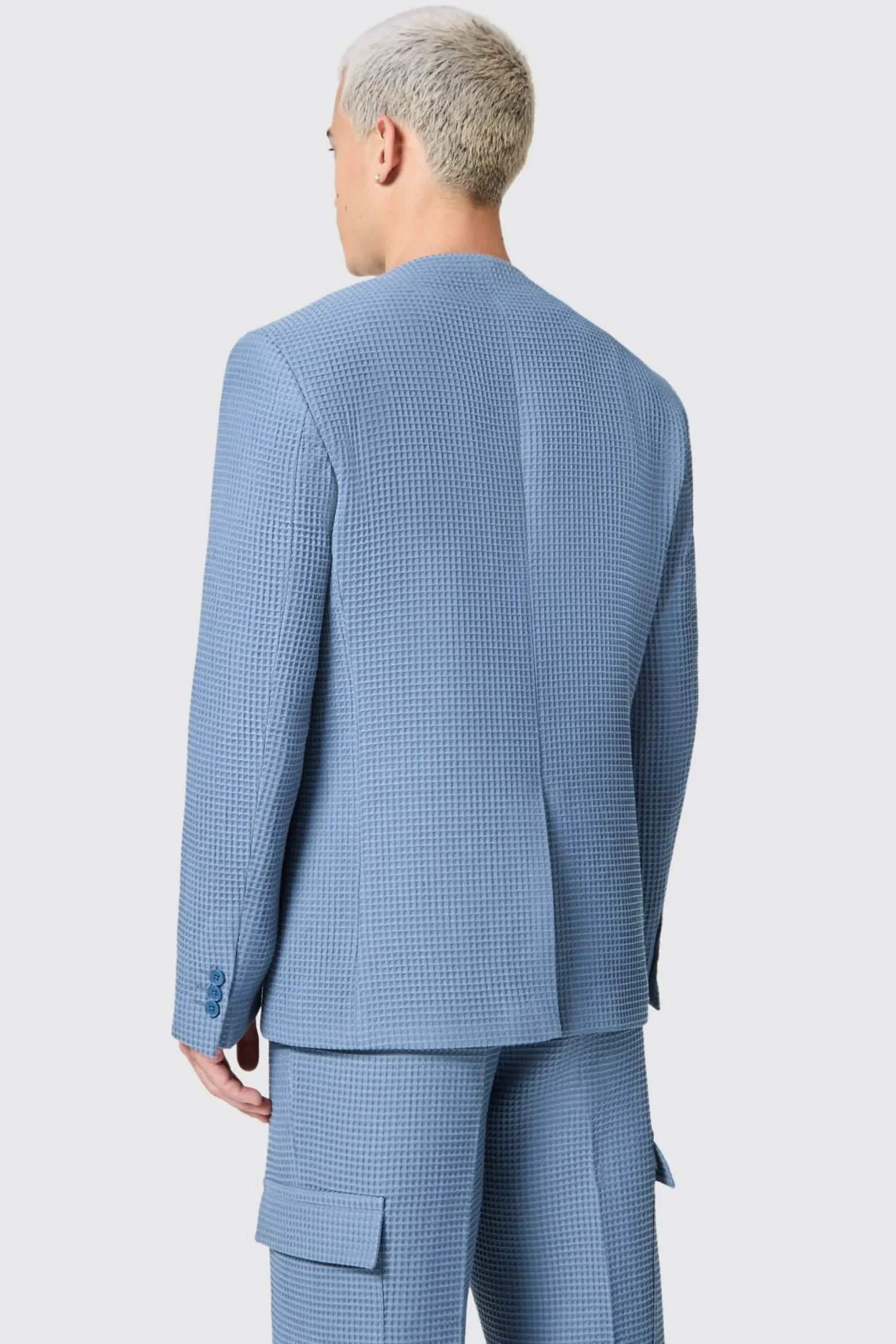 Twisted Tailor Anthony Oversized Blue Waffle Knit Cotton Suit | Unisex | Jackets·Casual Jackets