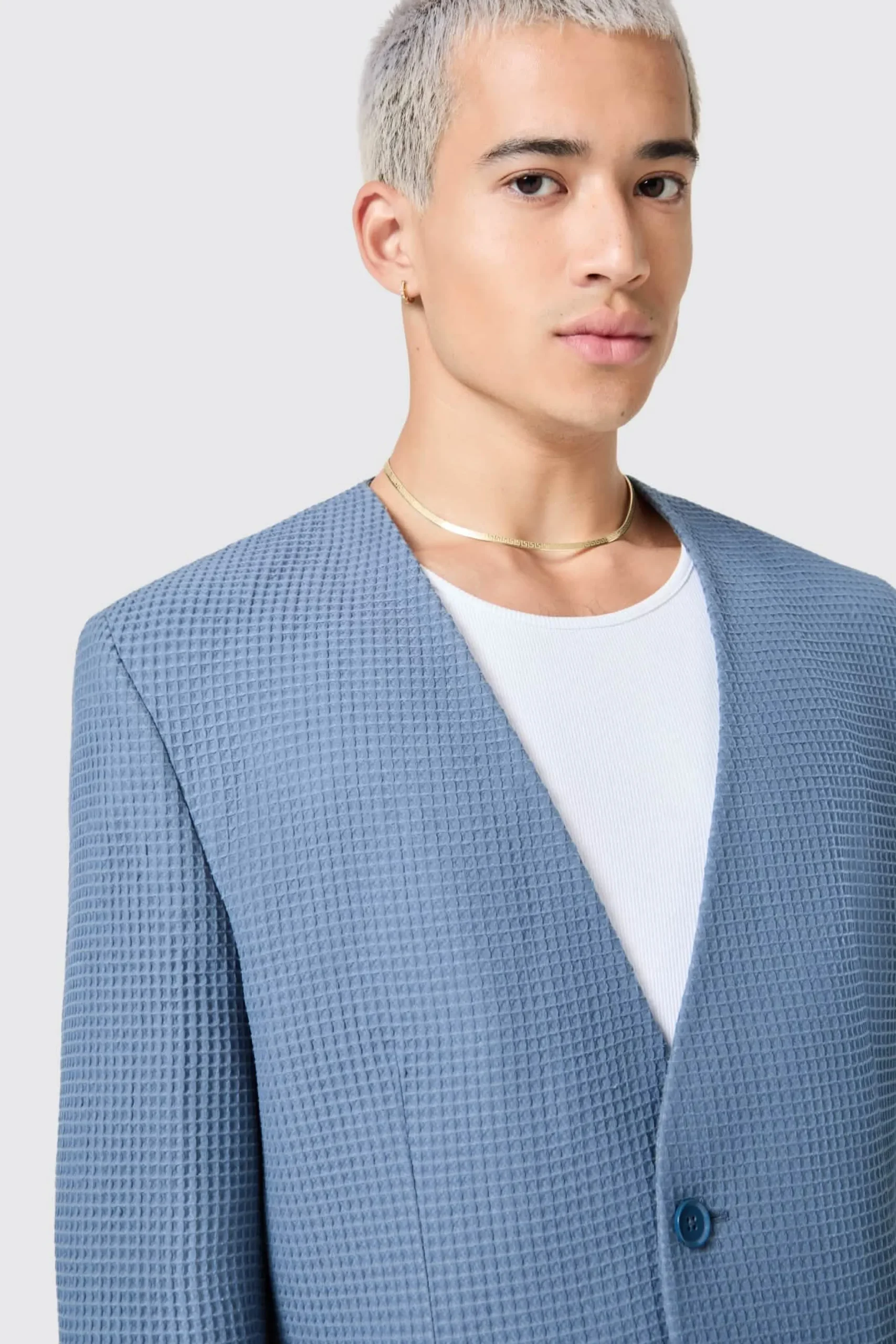 Twisted Tailor Anthony Oversized Blue Waffle Knit Cotton Suit | Unisex | Jackets·Casual Jackets