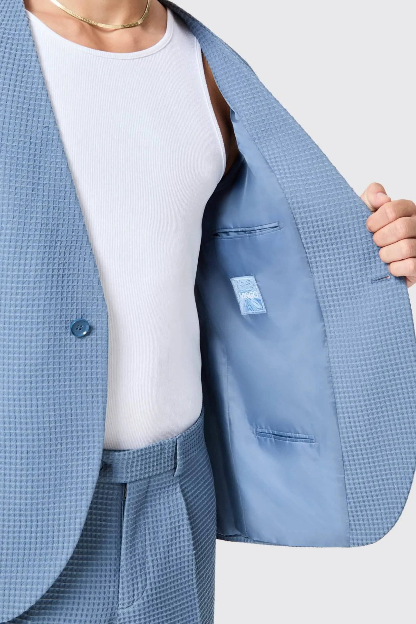 Twisted Tailor Anthony Oversized Blue Waffle Knit Cotton Suit | Unisex | Jackets·Casual Jackets