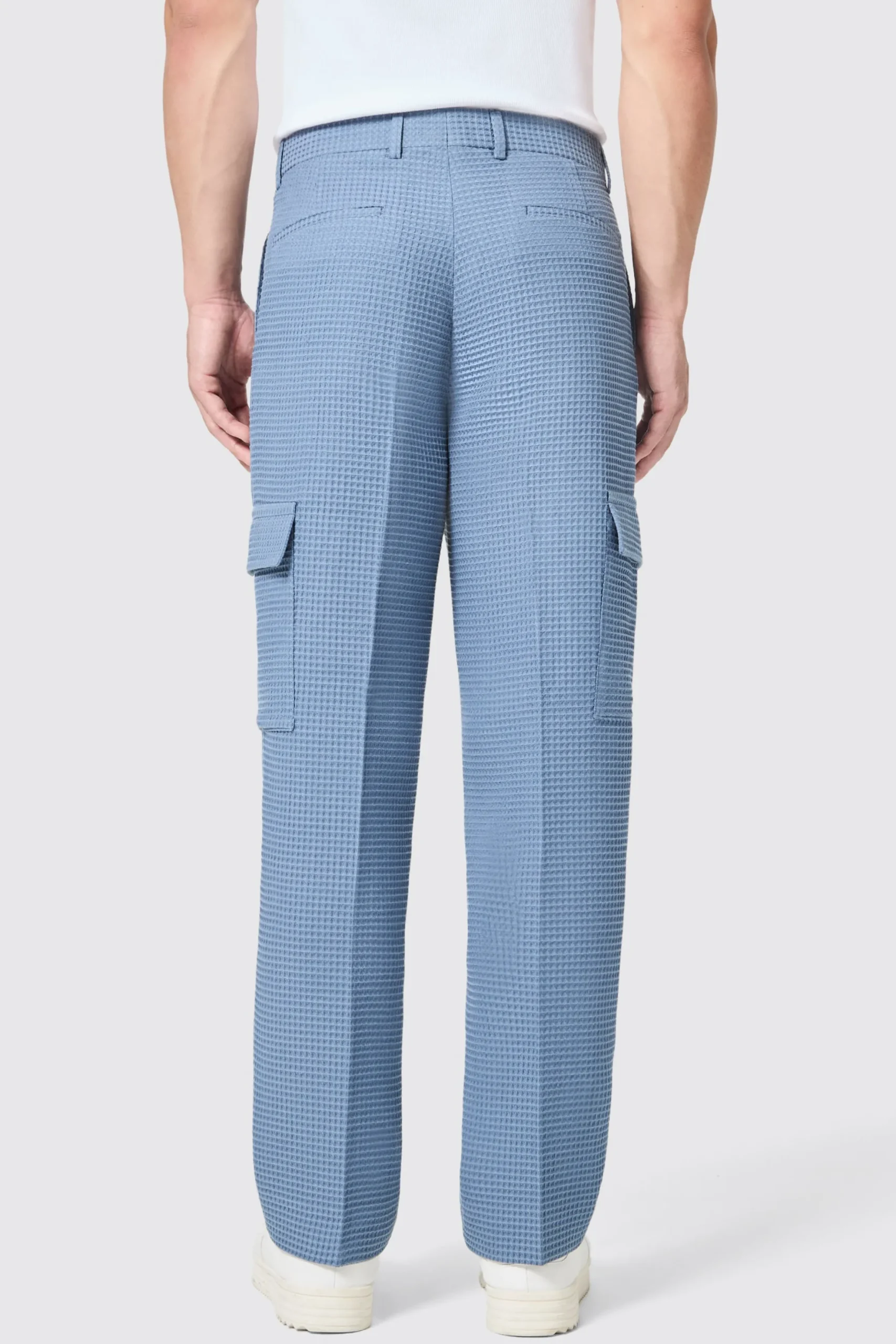 Twisted Tailor Anthony Oversized Blue Waffle Knit Cotton Trousers | Unisex | Trousers·Casual Trousers