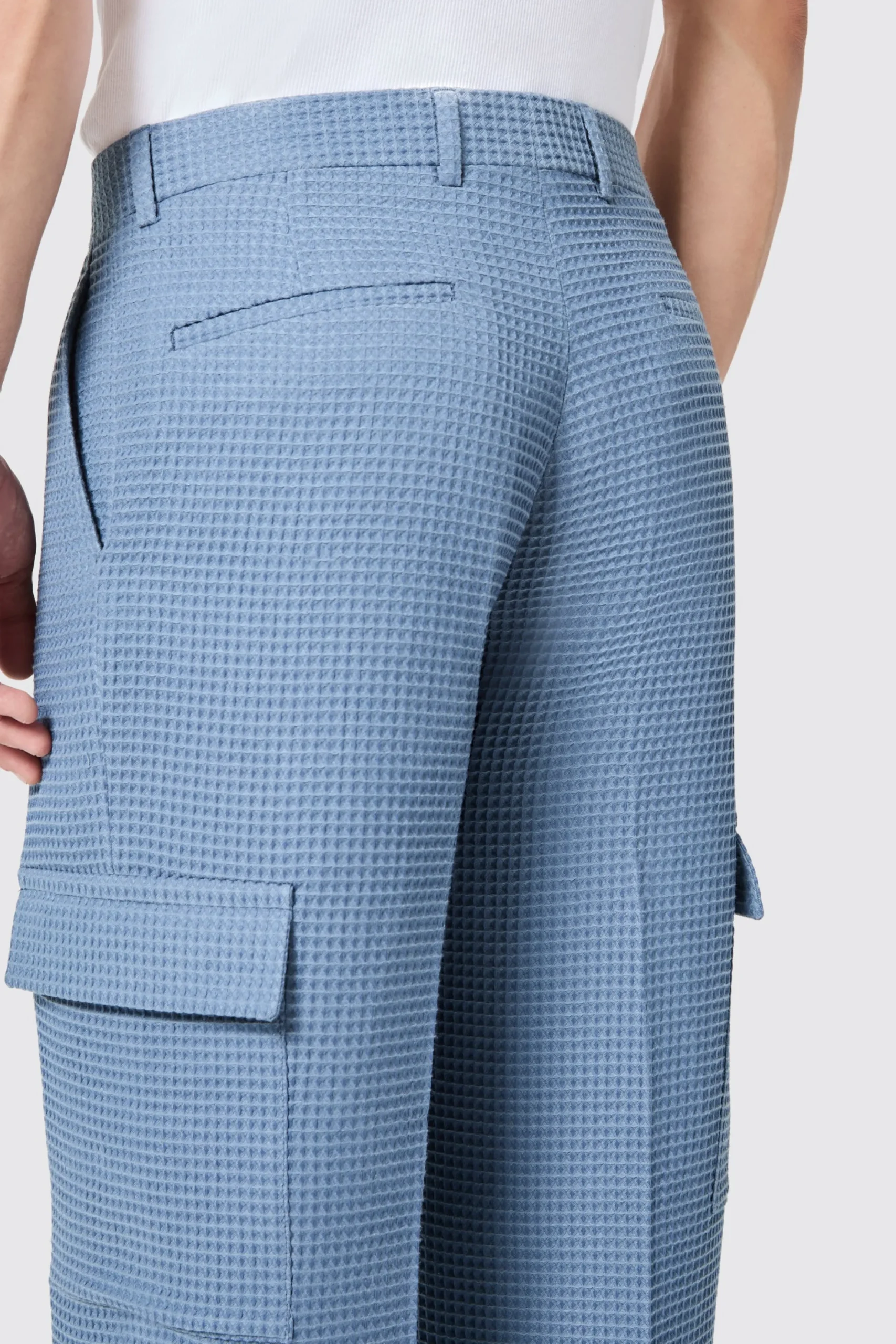 Twisted Tailor Anthony Oversized Blue Waffle Knit Cotton Trousers | Unisex | Trousers·Casual Trousers