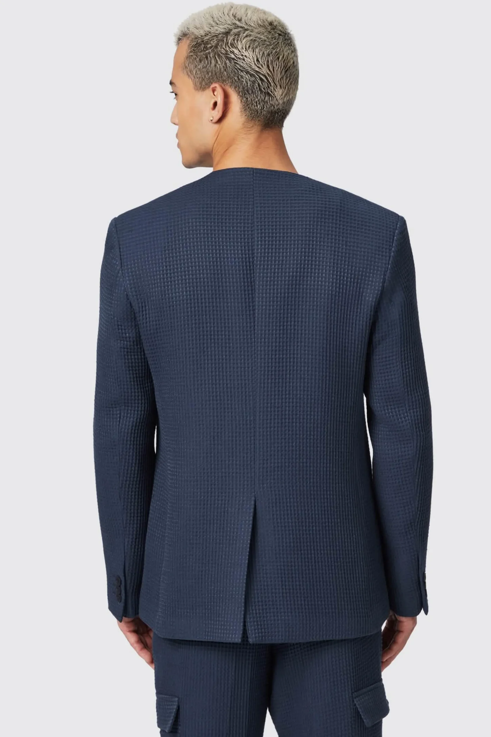 Twisted Tailor Anthony Oversized Navy Waffle Knit Cotton Jacket | Unisex | Jackets·Casual Jackets
