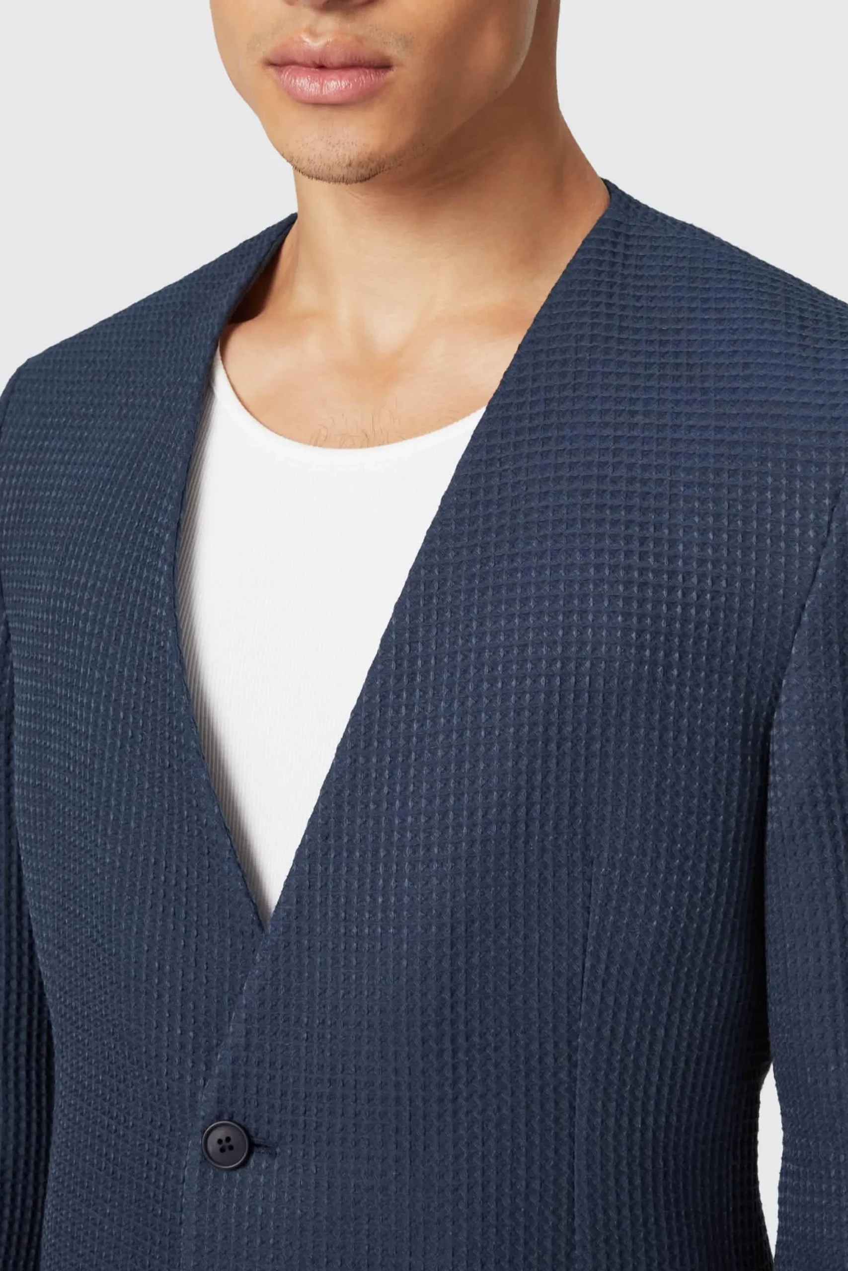 Twisted Tailor Anthony Oversized Navy Waffle Knit Cotton Jacket | Unisex | Jackets·Casual Jackets
