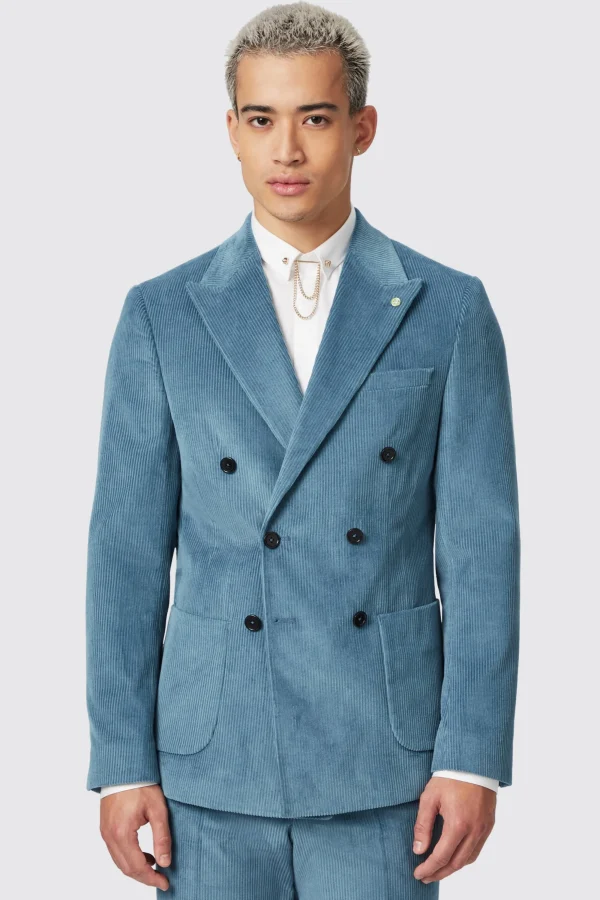 Twisted Tailor Aston Slim Fit Blue Corduroy Double Breasted Jacket | Jackets·Casual Jackets