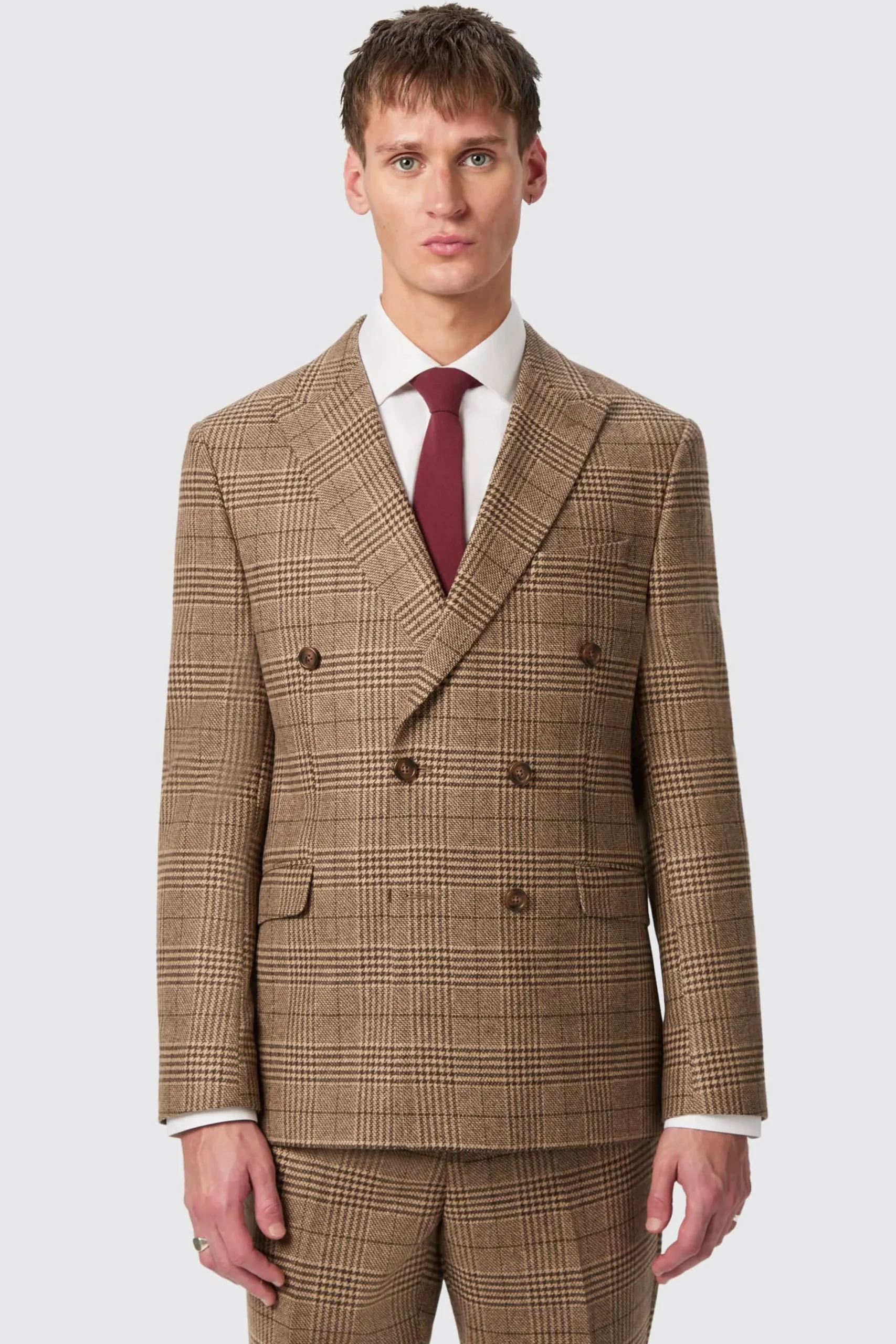 Twisted Tailor Blackwood Slim Fit Brown Check Double Breasted Suit | Style·Check Suits | Style·Double Breasted Suits