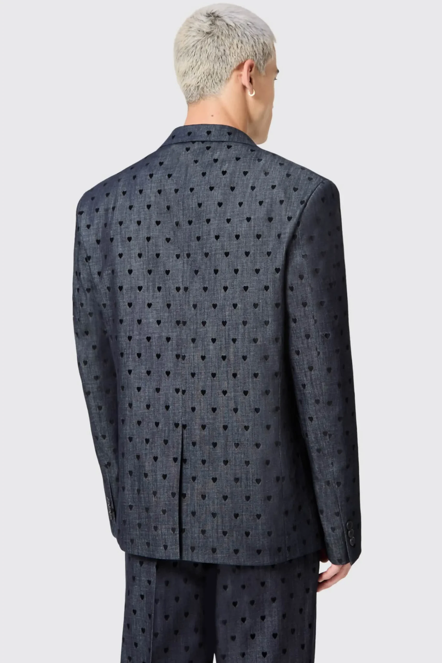 Twisted Tailor Blugi Slim Fit Blue Denim Heart Flocked Cotton Jacket | Unisex | Jackets·Casual Jackets