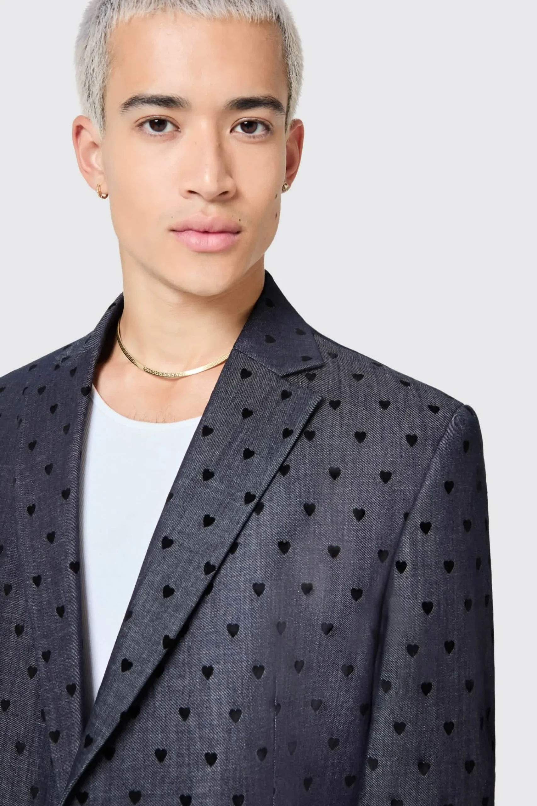 Twisted Tailor Blugi Slim Fit Blue Denim Heart Flocked Cotton Jacket | Unisex | Jackets·Casual Jackets