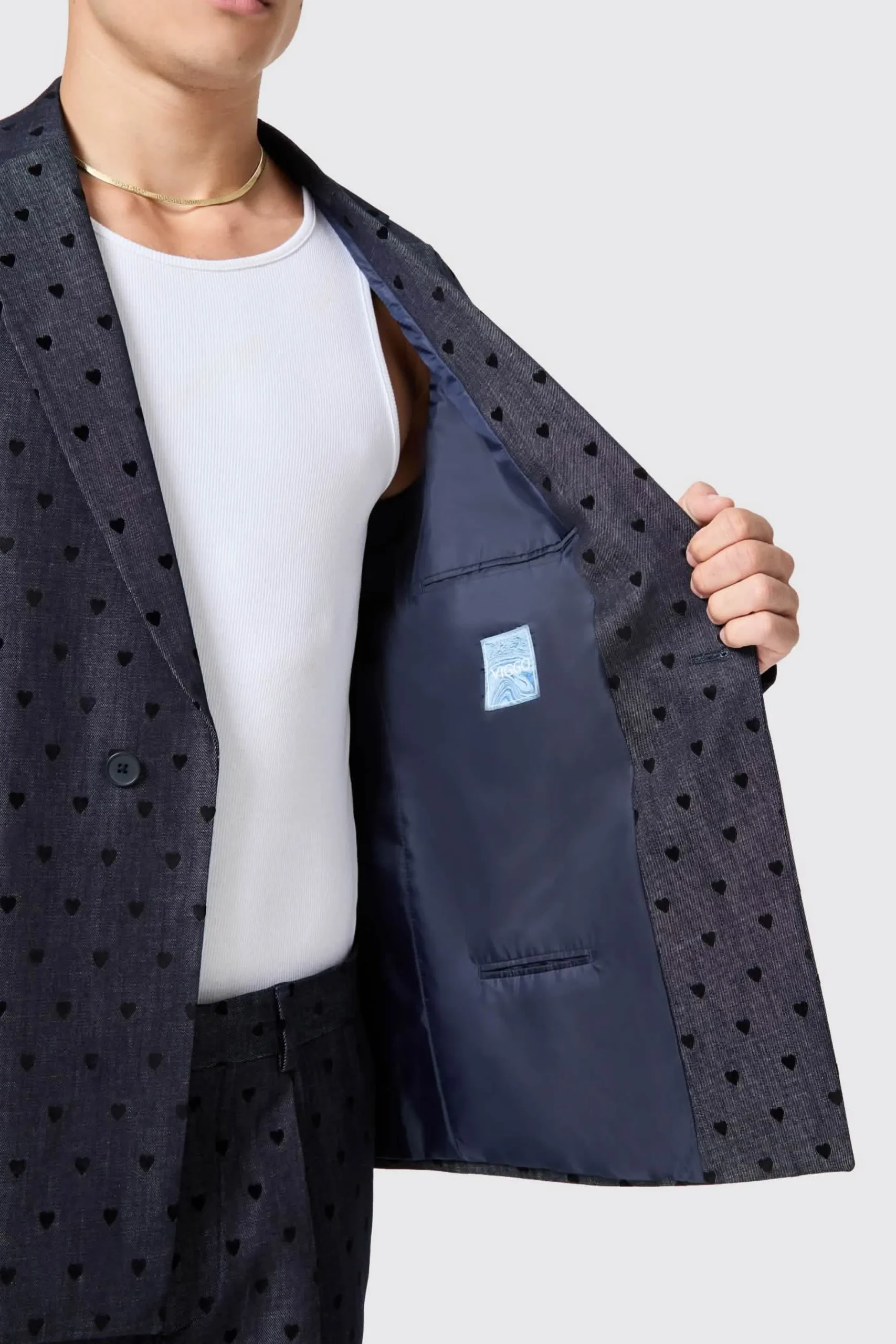 Twisted Tailor Blugi Slim Fit Blue Denim Heart Flocked Cotton Jacket | Unisex | Jackets·Casual Jackets