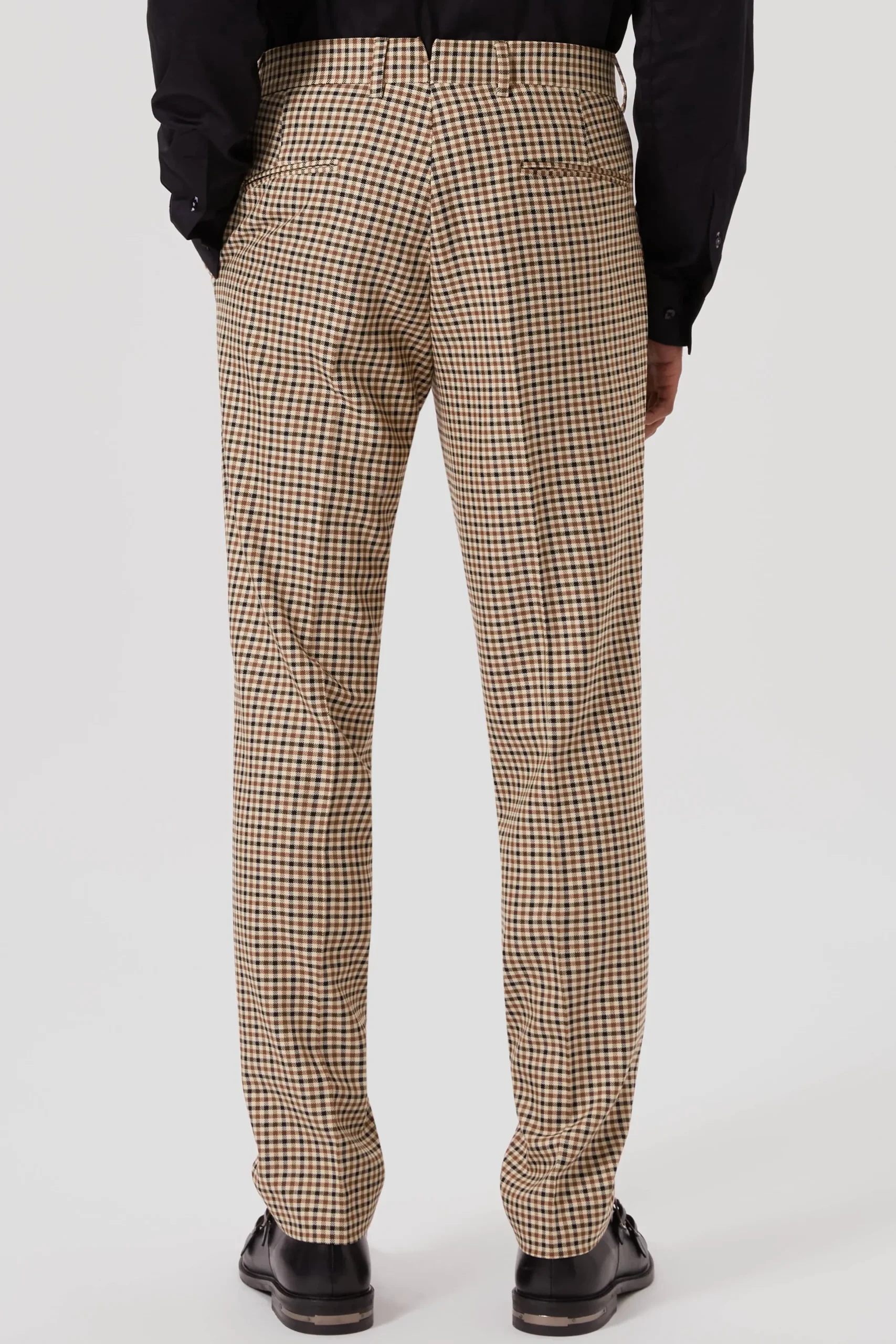 Twisted Tailor Blythe Slim Fit Beige Check Trousers | Trousers·Party Trousers | Trousers·Work Trousers