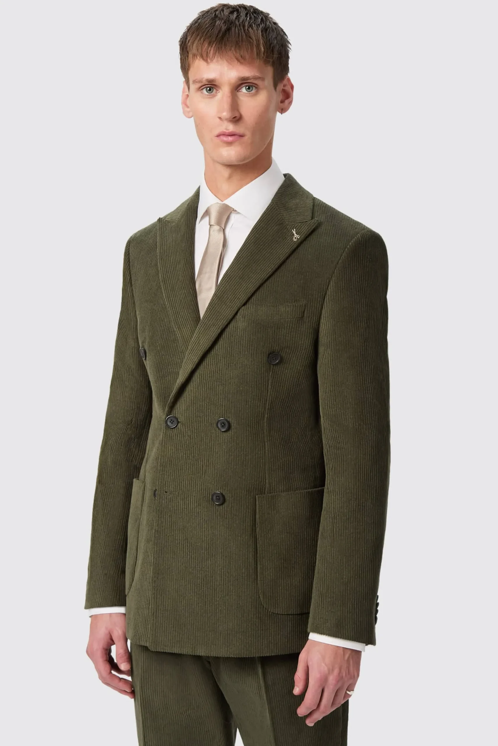 Twisted Tailor Brisbane Slim Fit Green Corduroy Double Breasted Suit | Style·Plain Suits | Style·Cord Suits