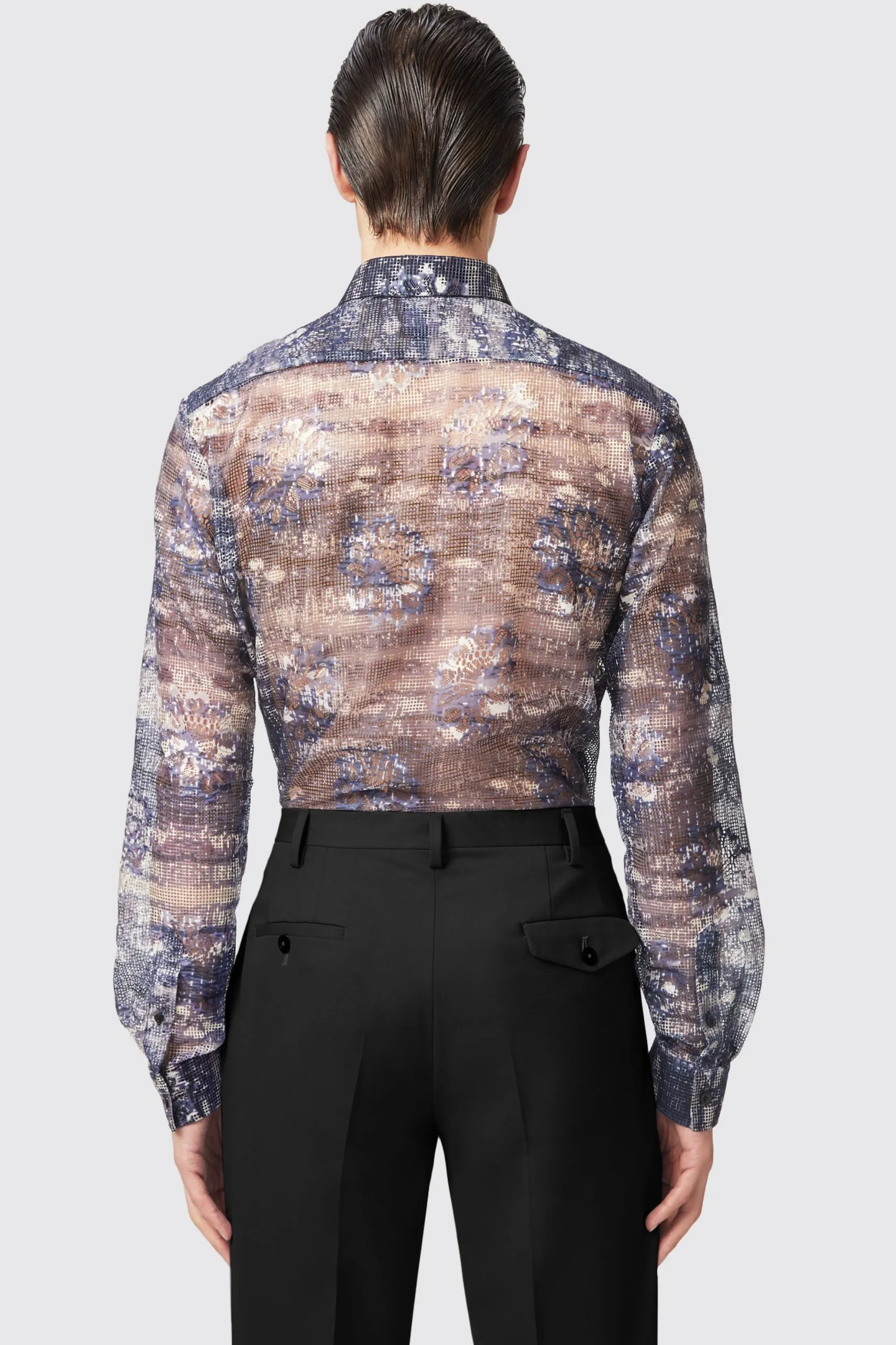 Twisted Tailor Caples Slim Fit Blue Mesh Shirt | Style·Patterned Shirts | Occasion·Party Shirts