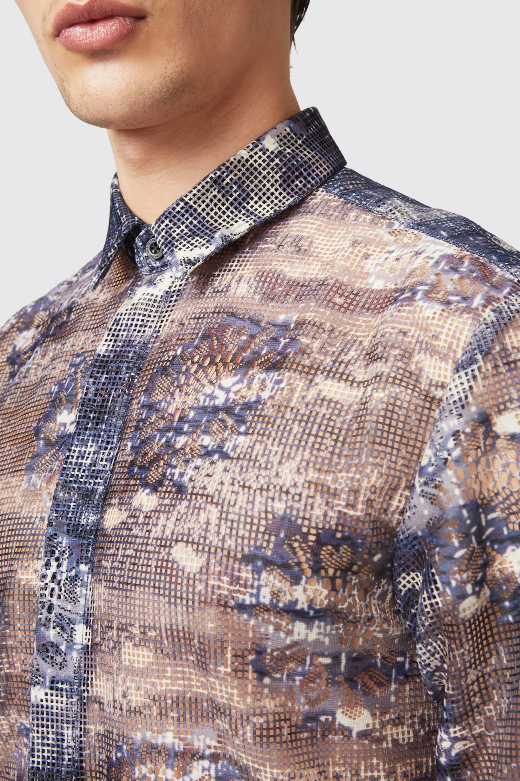 Twisted Tailor Caples Slim Fit Blue Mesh Shirt | Style·Patterned Shirts | Occasion·Party Shirts