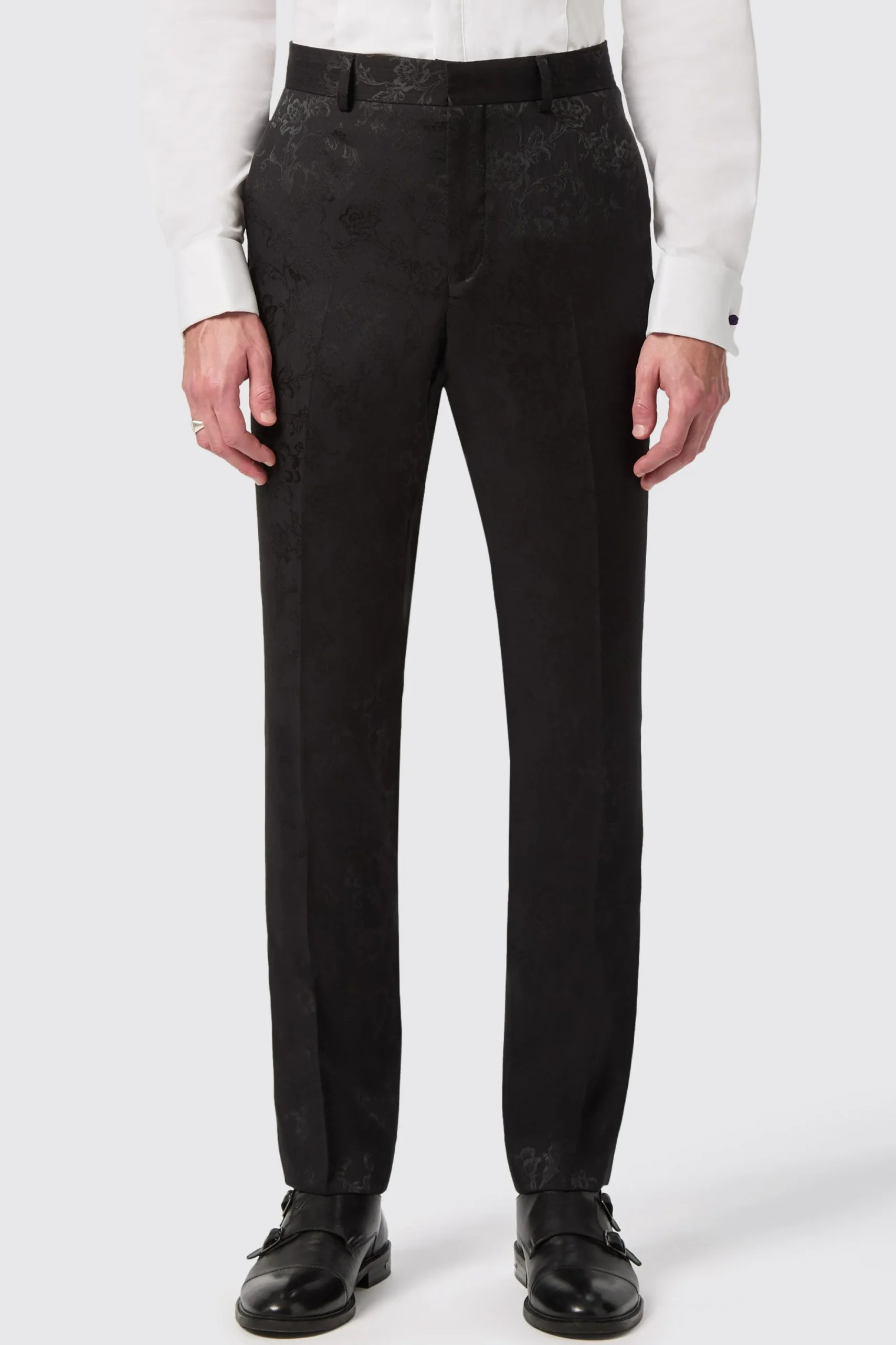 Twisted Tailor Compt Slim Fit Black Floral Jacquard Trousers | Trousers·Party Trousers