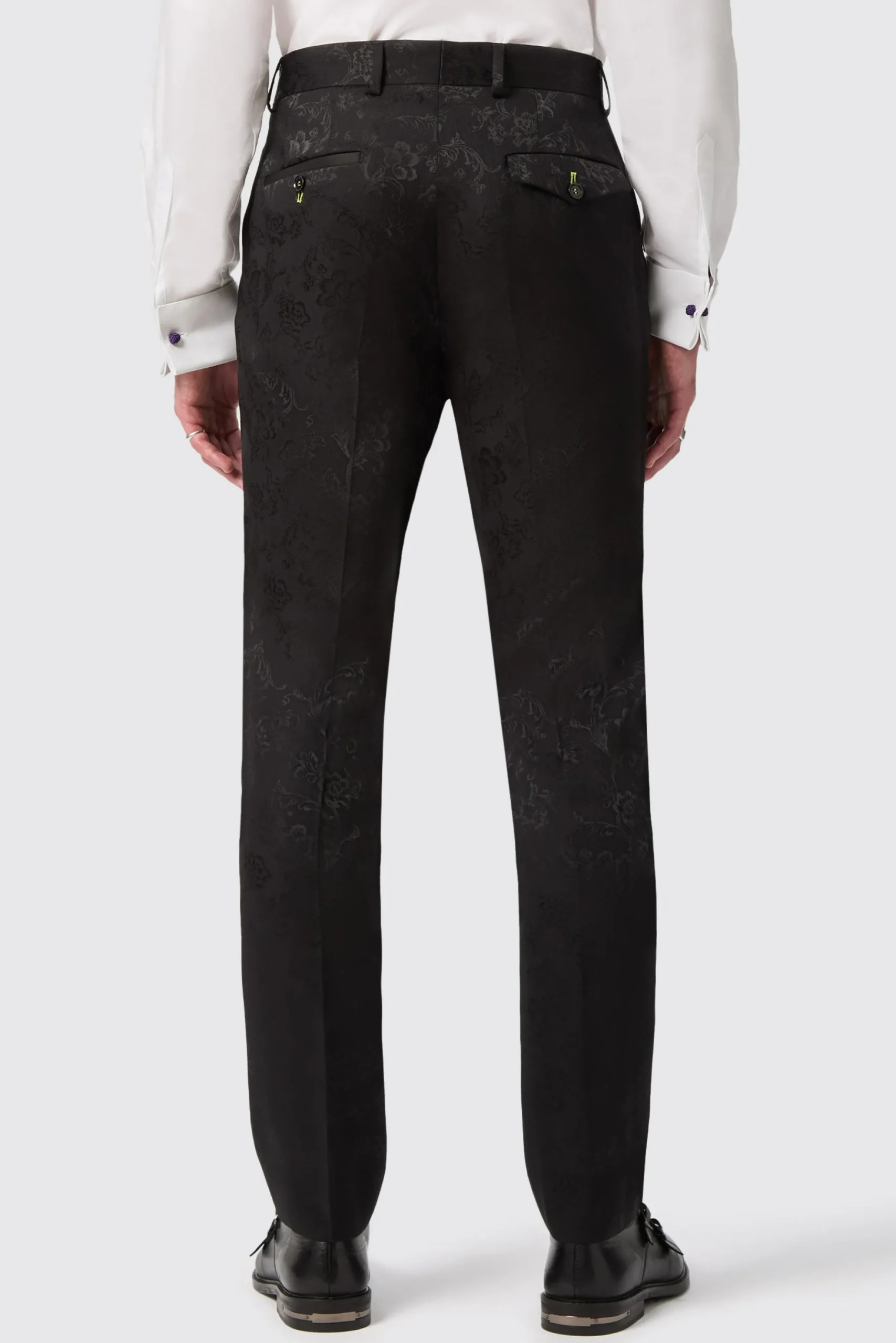 Twisted Tailor Compt Slim Fit Black Floral Jacquard Trousers | Trousers·Party Trousers