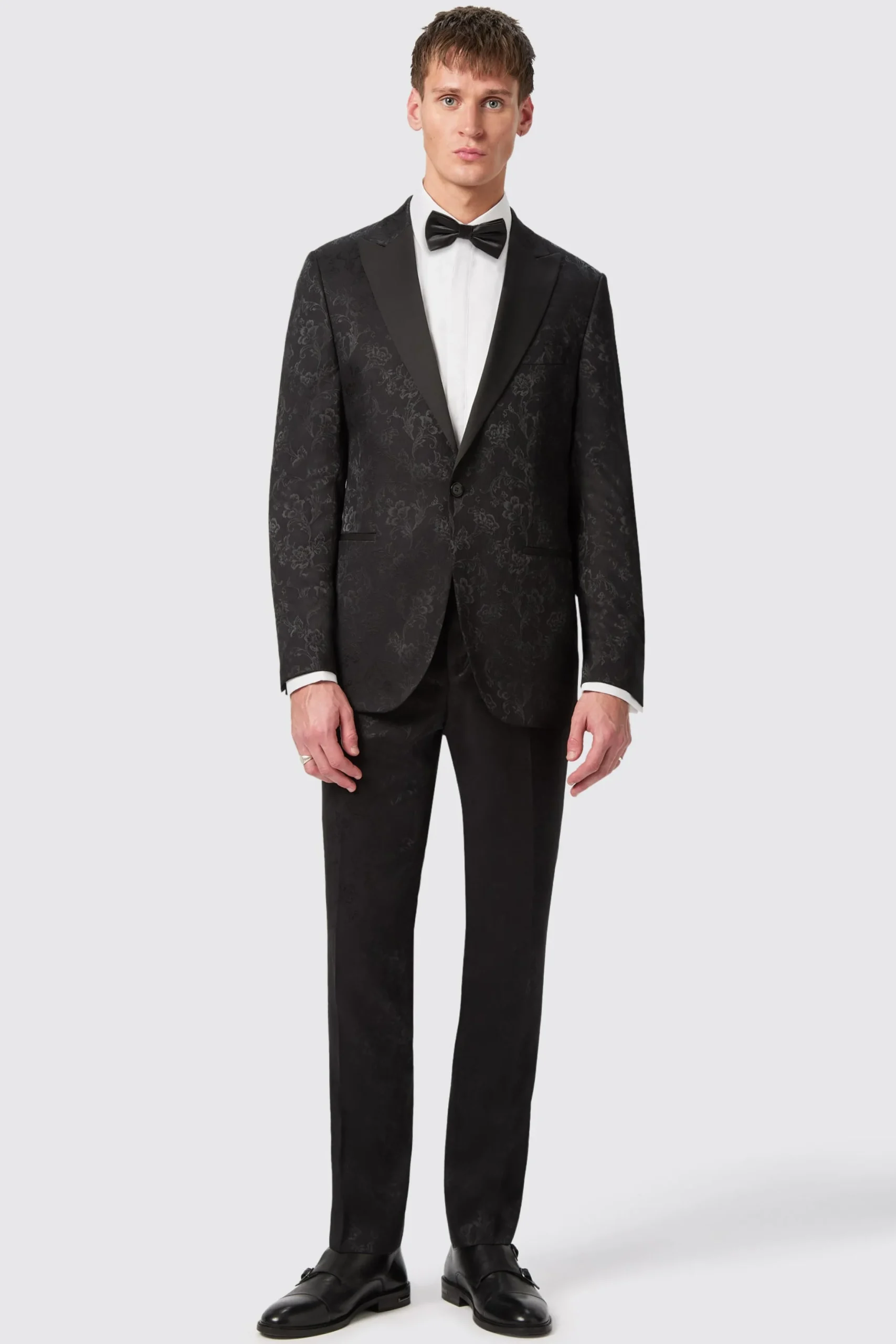 Twisted Tailor Compt Slim Fit Black Floral Jacquard Trousers | Trousers·Party Trousers