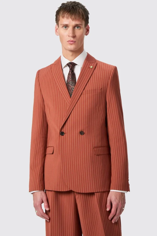 Twisted Tailor Cortese Oversized Burnt Orange Pinstripe Jacket | Jackets·Casual Jackets | Jackets·Party Jackets