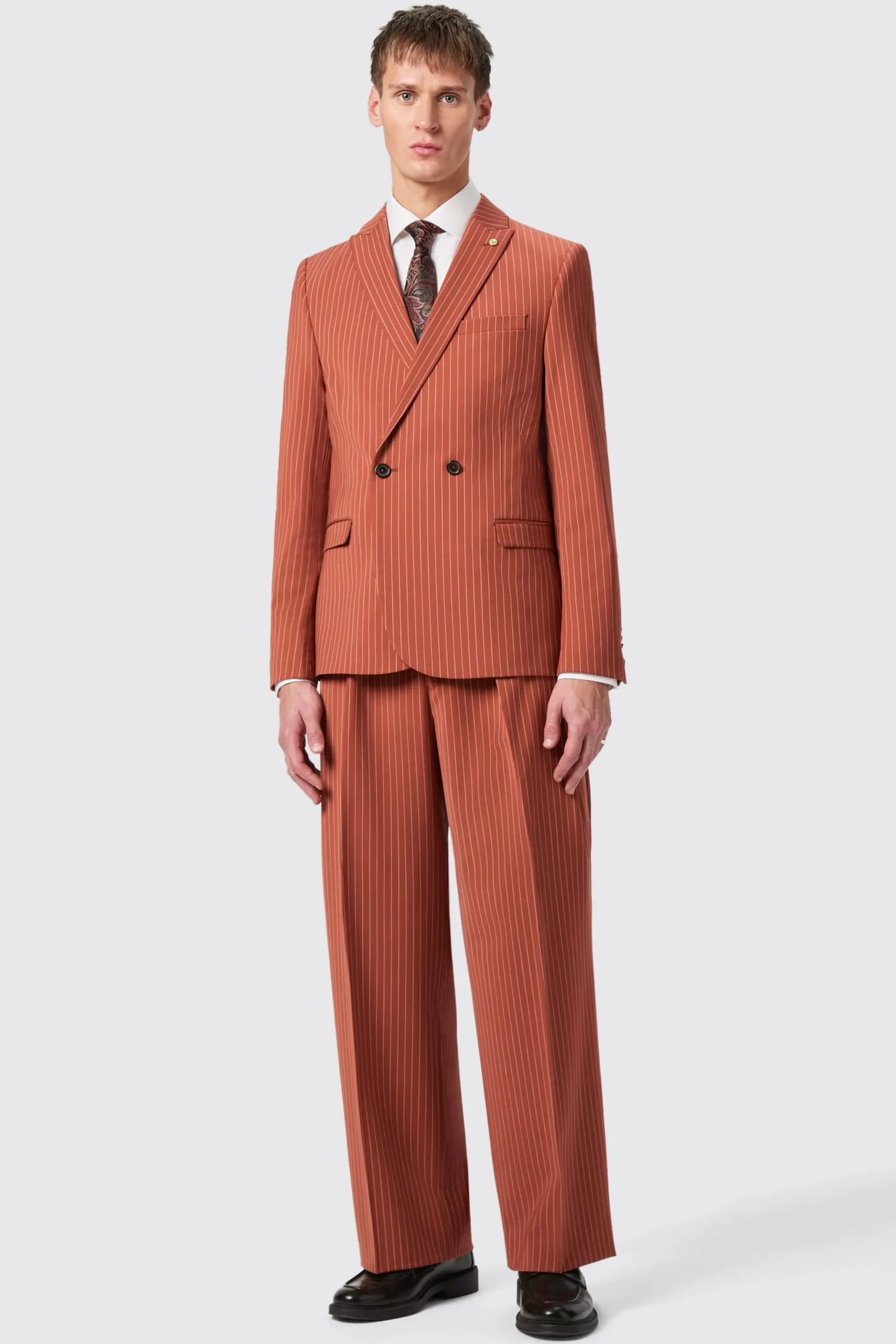 Twisted Tailor Cortese Oversized Burnt Orange Pinstripe Trousers | Trousers·Casual Trousers