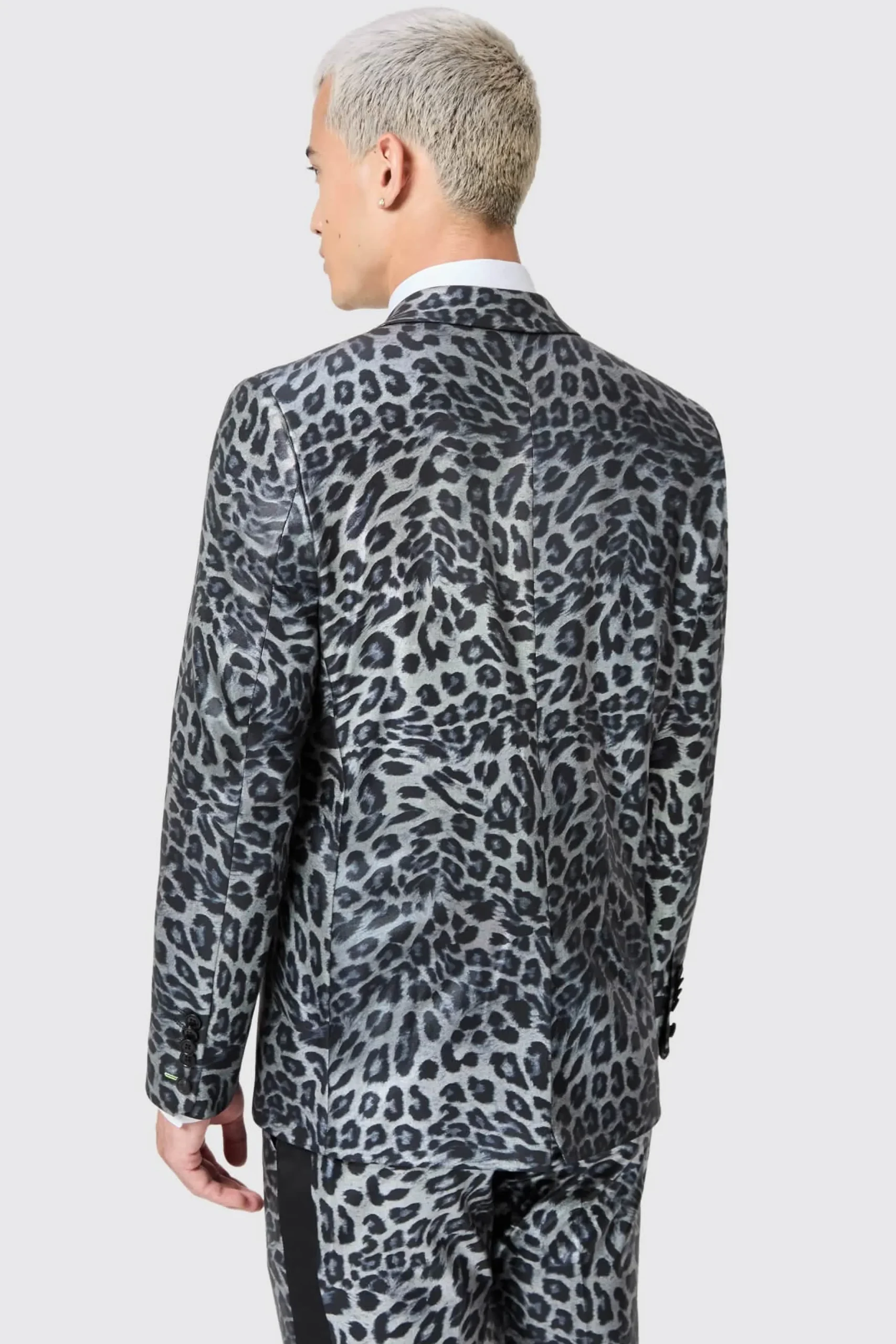 Twisted Tailor Devries Slim Fit Silver Leopard Print Tuxedo Jacket | Jackets·Party Jackets