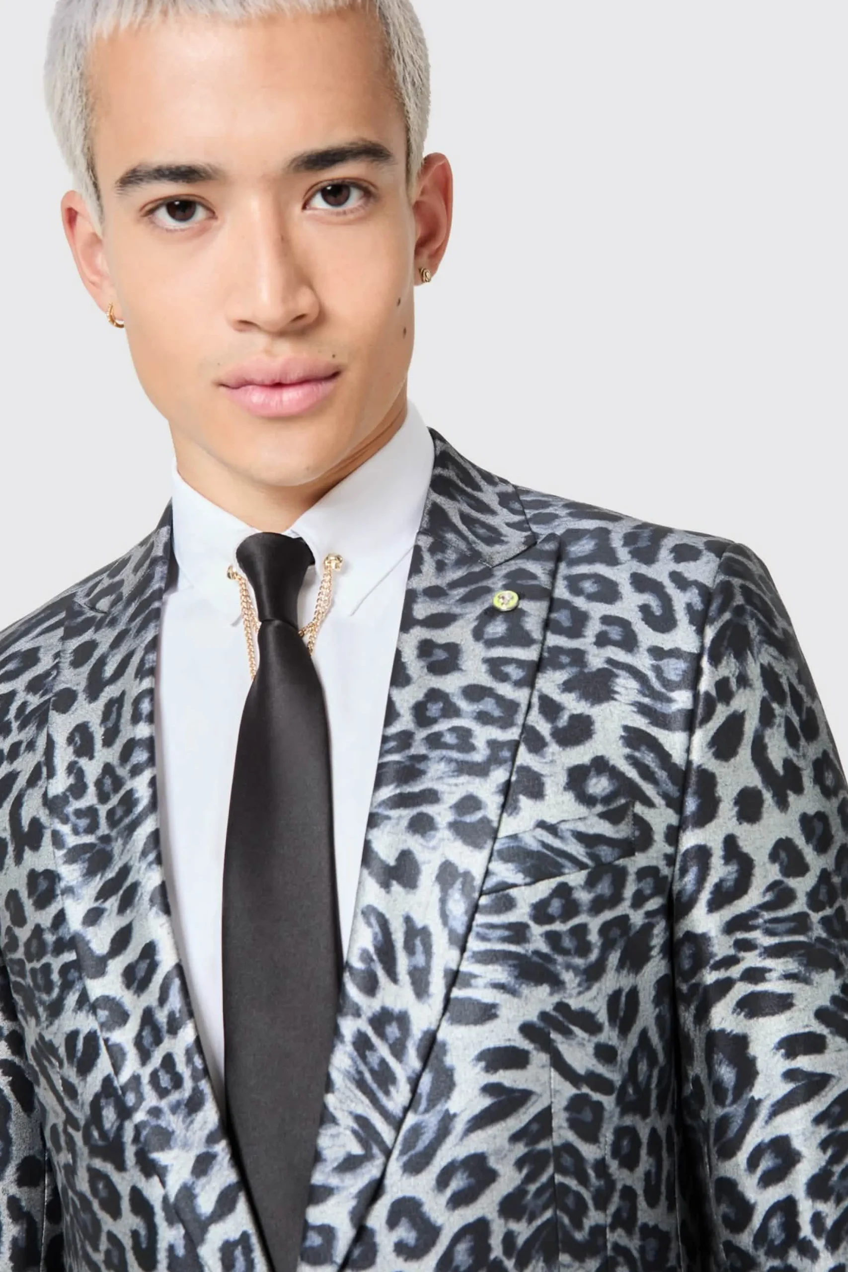 Twisted Tailor Devries Slim Fit Silver Leopard Print Tuxedo Jacket | Jackets·Party Jackets