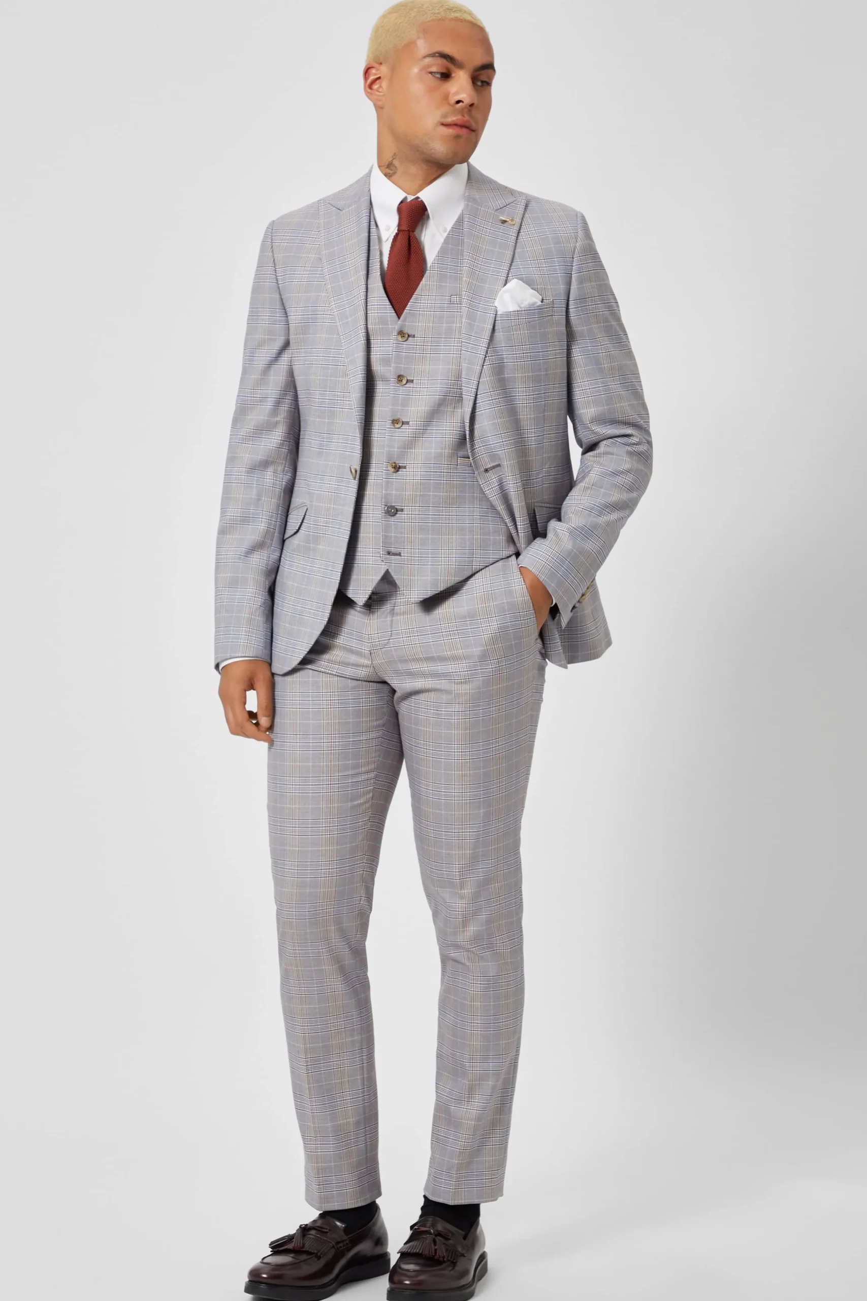 Twisted Tailor Earlswood Slim Fit Grey Check Waistcoat | Waistcoats
