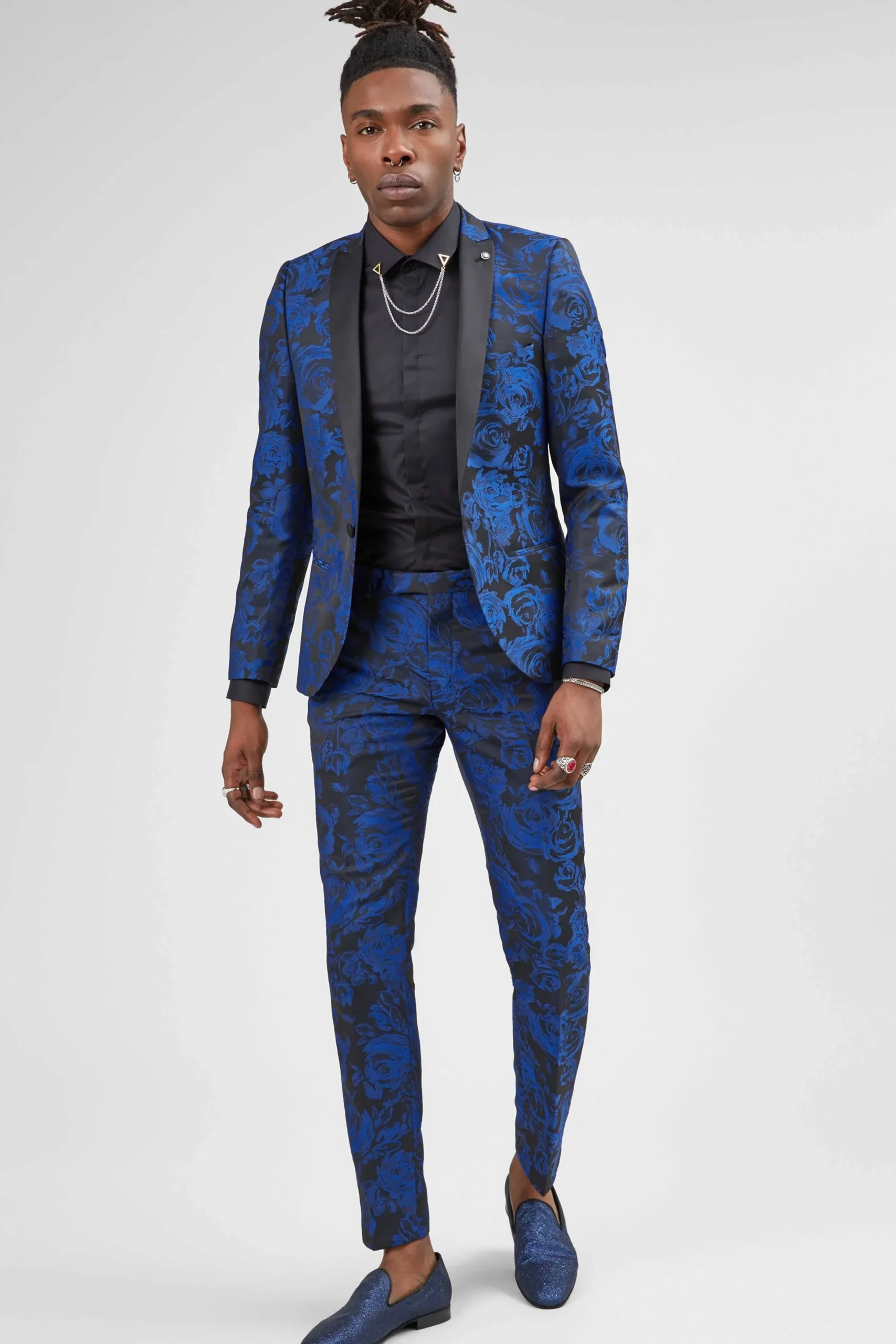 Twisted Tailor Ersat Skinny Fit Blue Floral Tuxedo Jacket | Jackets·Floral Jackets | Jackets·Party Jackets