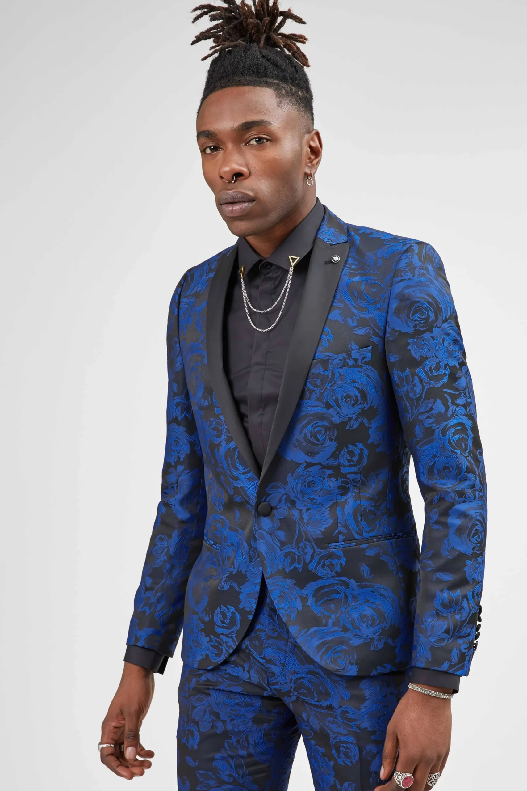 Twisted Tailor Ersat Skinny Fit Blue Floral Tuxedo Suit | Style·Floral Suits | Style·Bold Prints