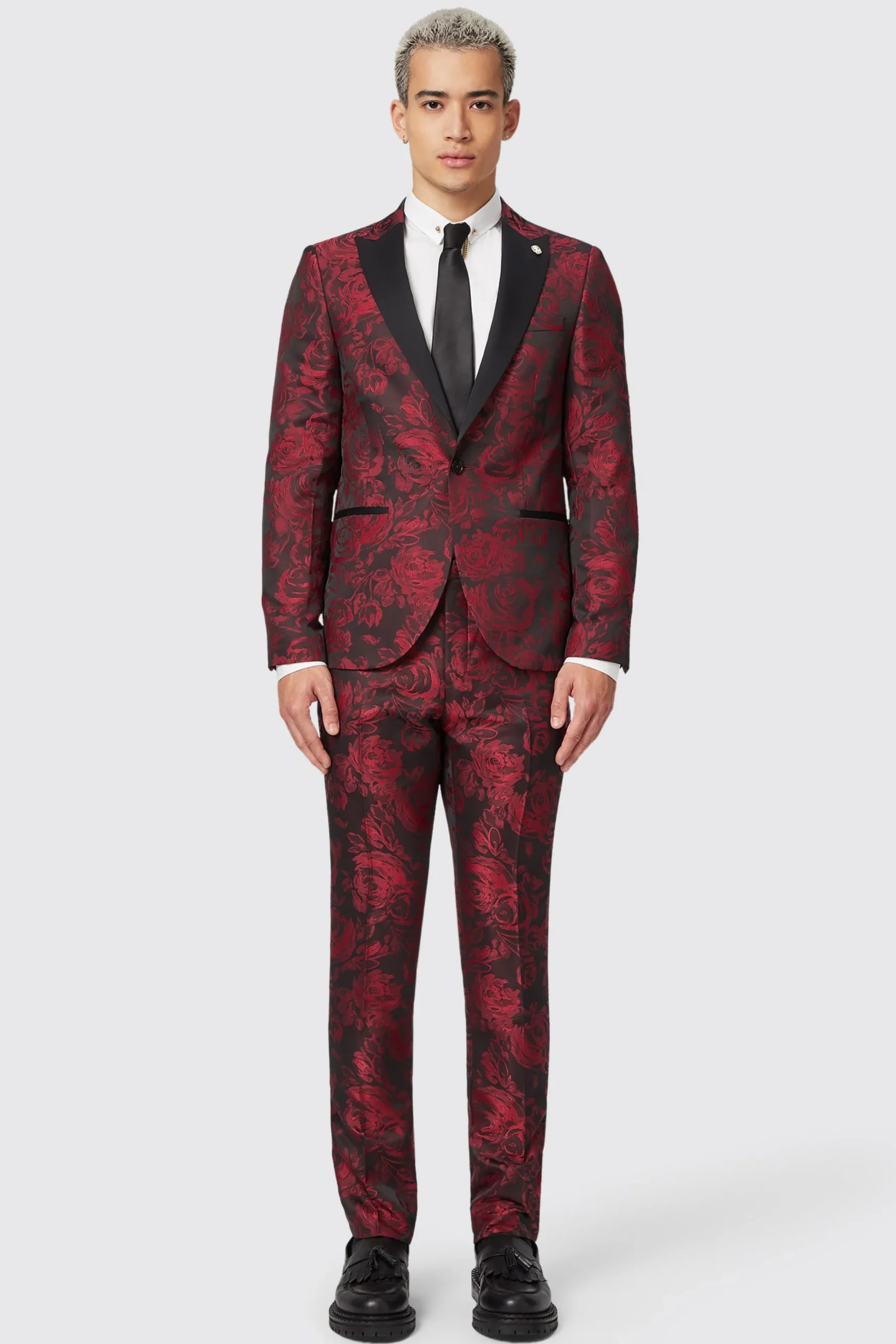 Twisted Tailor Ersat Skinny Fit Red Floral Jacquard Tuxedo Jacket | Jackets·Floral Jackets | Jackets·Party Jackets