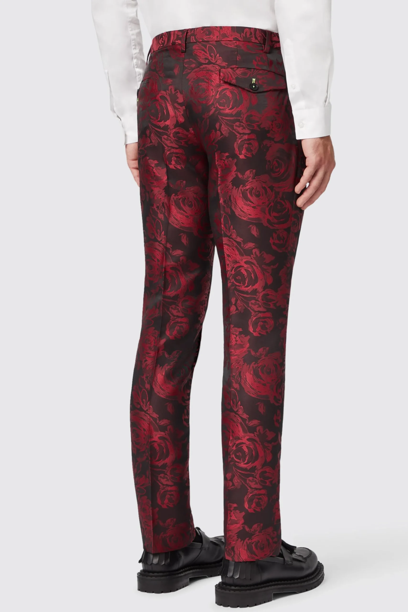 Twisted Tailor Ersat Skinny Fit Red Floral Jacquard Tuxedo Trouser | Trousers·Floral Trousers | Trousers·Party Trousers