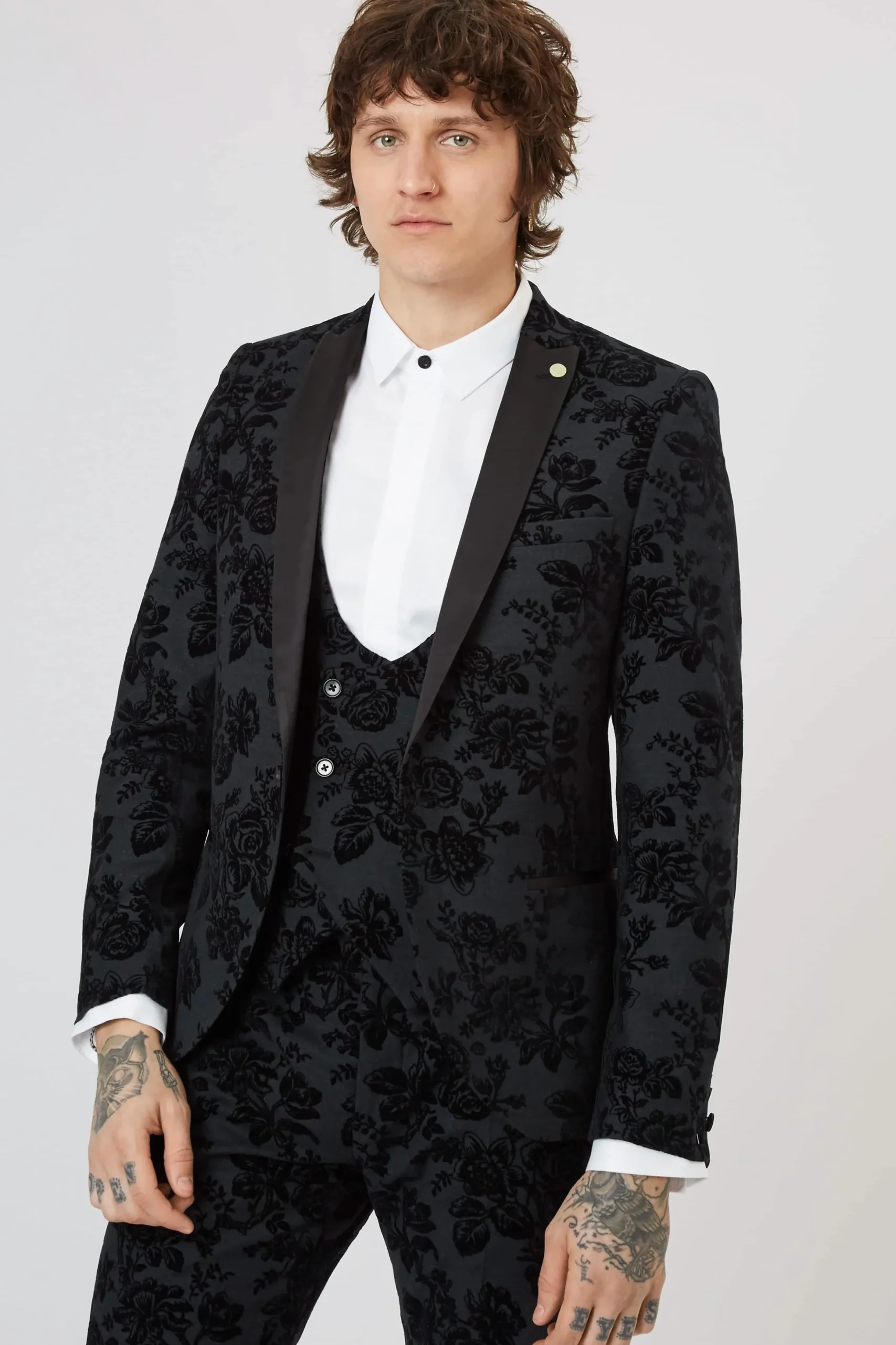 Twisted Tailor Fleet Skinny Fit Black Floral Tuxedo Jacket | Jackets·Floral Jackets