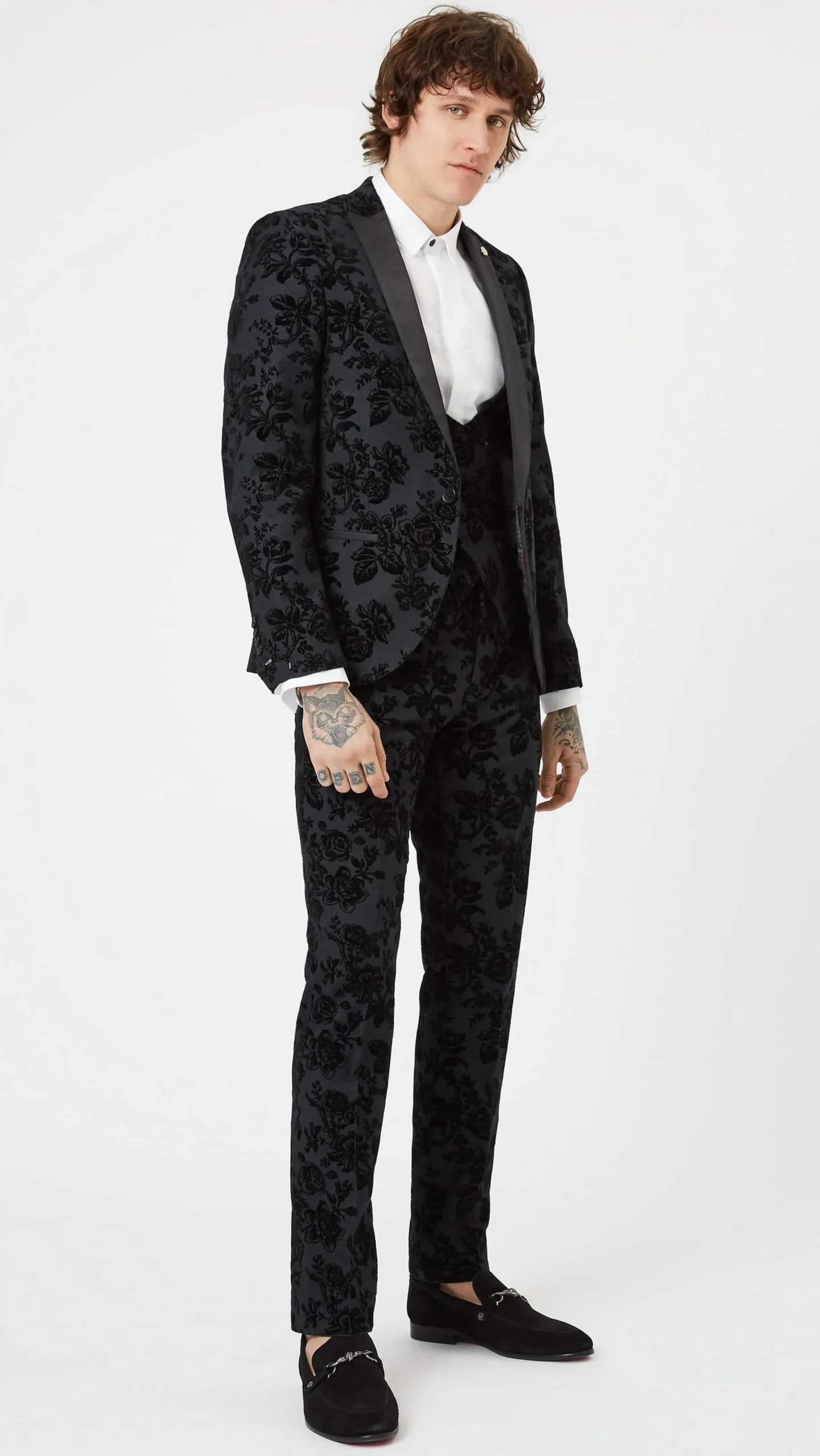 Twisted Tailor Fleet Skinny Fit Black Floral Tuxedo Jacket | Jackets·Floral Jackets