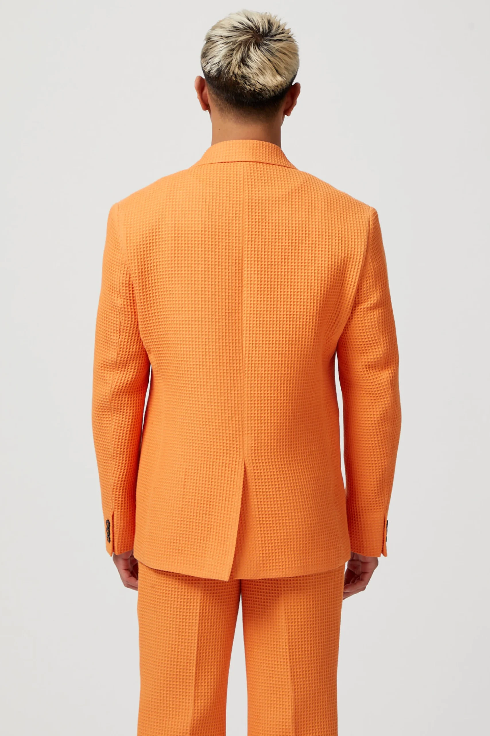 Twisted Tailor Gaufre Double Breasted Orange Waffle Knit Cotton Jacket | Unisex