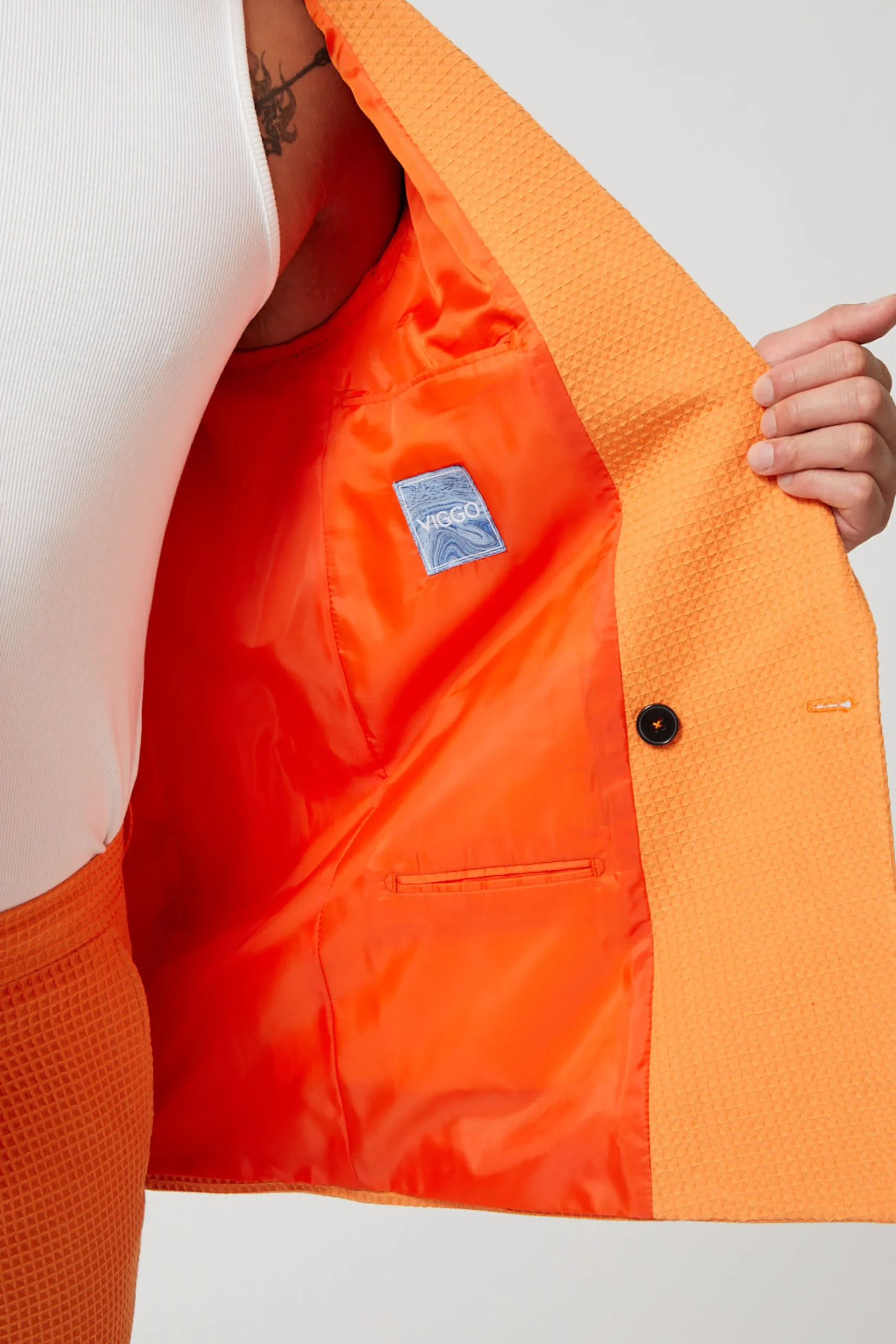 Twisted Tailor Gaufre Double Breasted Orange Waffle Knit Cotton Jacket | Unisex