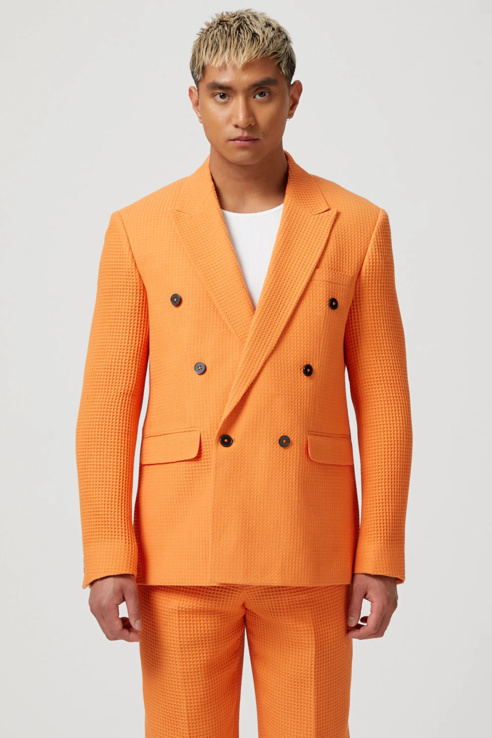 Twisted Tailor Gaufre Double Breasted Orange Waffle Knit Cotton Suit | Unisex | Style·Double Breasted Suits
