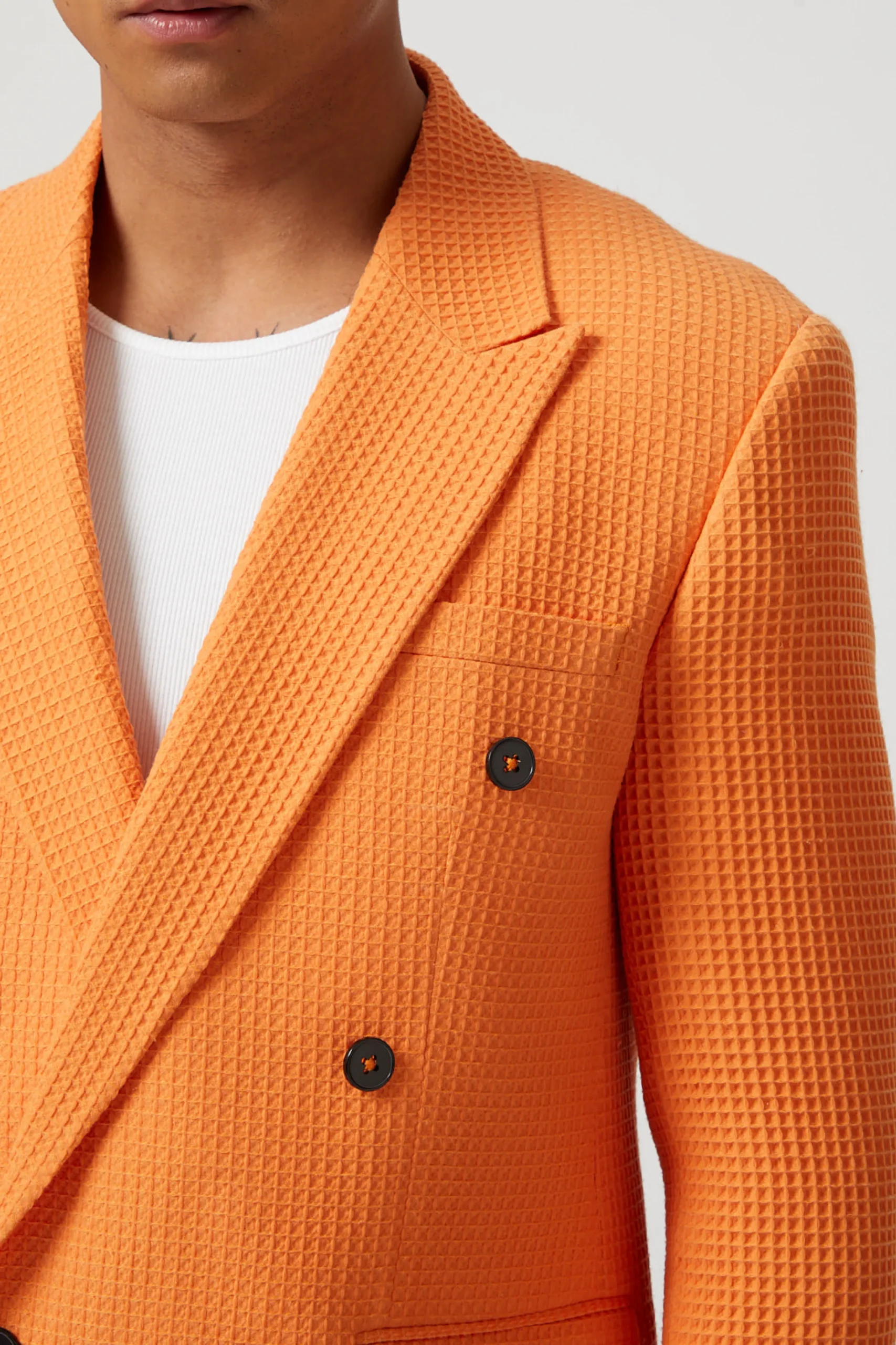 Twisted Tailor Gaufre Double Breasted Orange Waffle Knit Cotton Suit | Unisex | Style·Double Breasted Suits