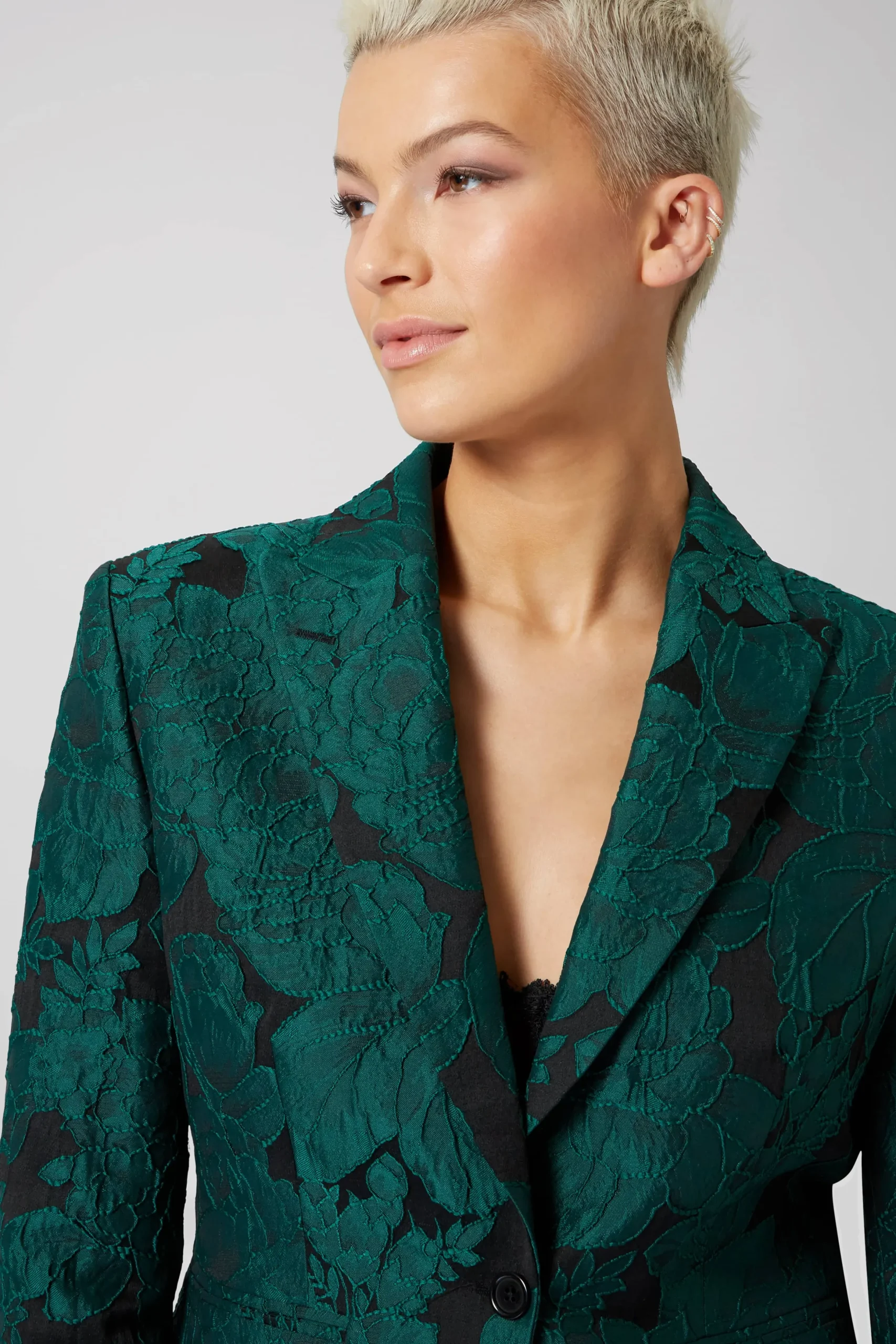 Twisted Tailor Gillian Skinny Fit Green Floral Jacket | Woman