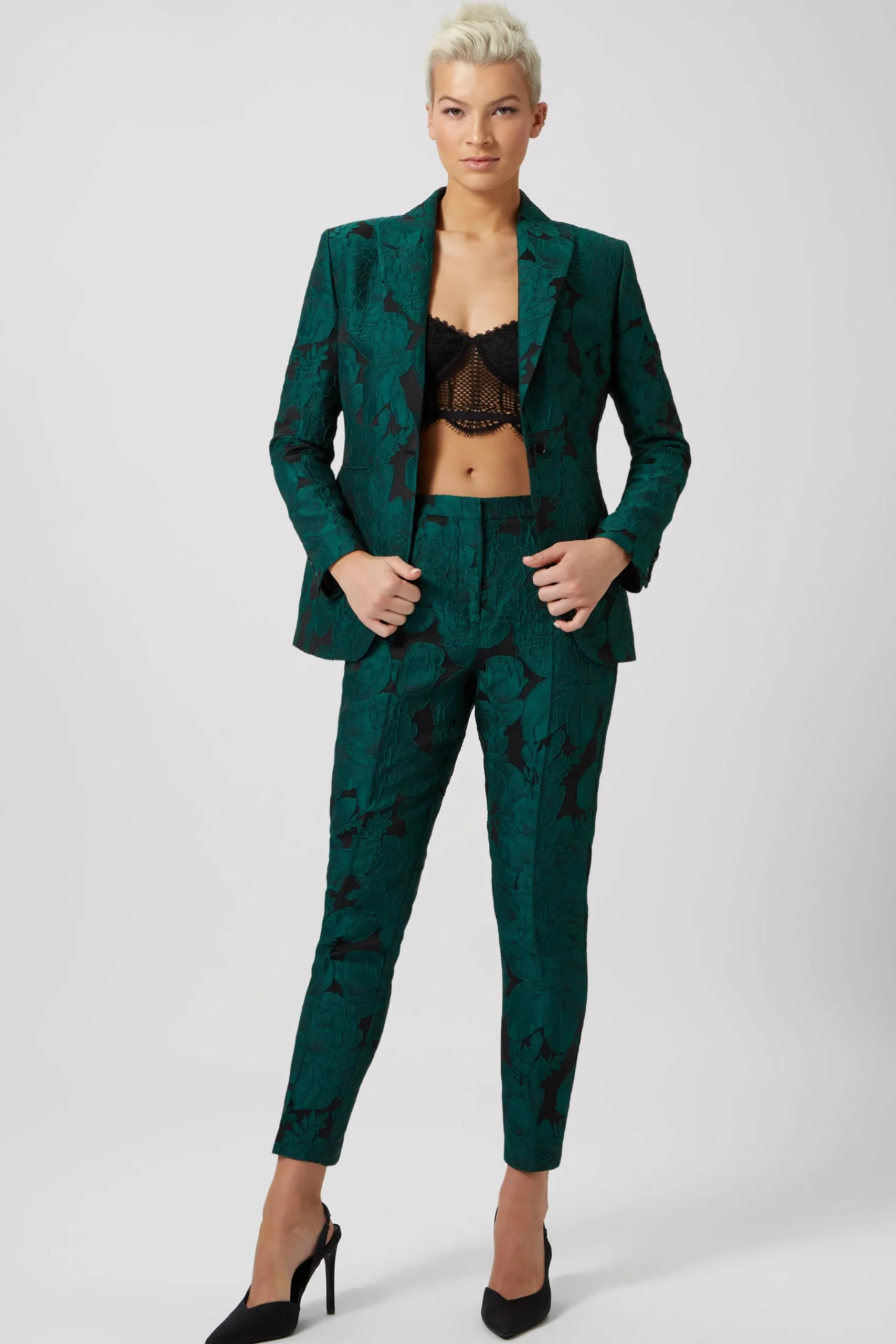 Twisted Tailor Gillian Skinny Fit Green Floral Jacket | Woman