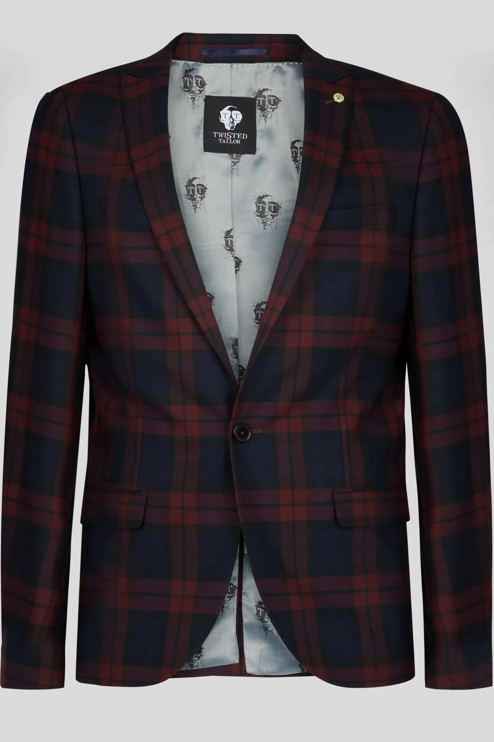 Twisted Tailor Ginger Skinny Fit Burgundy Tartan Jacket | Jackets·Work Jackets