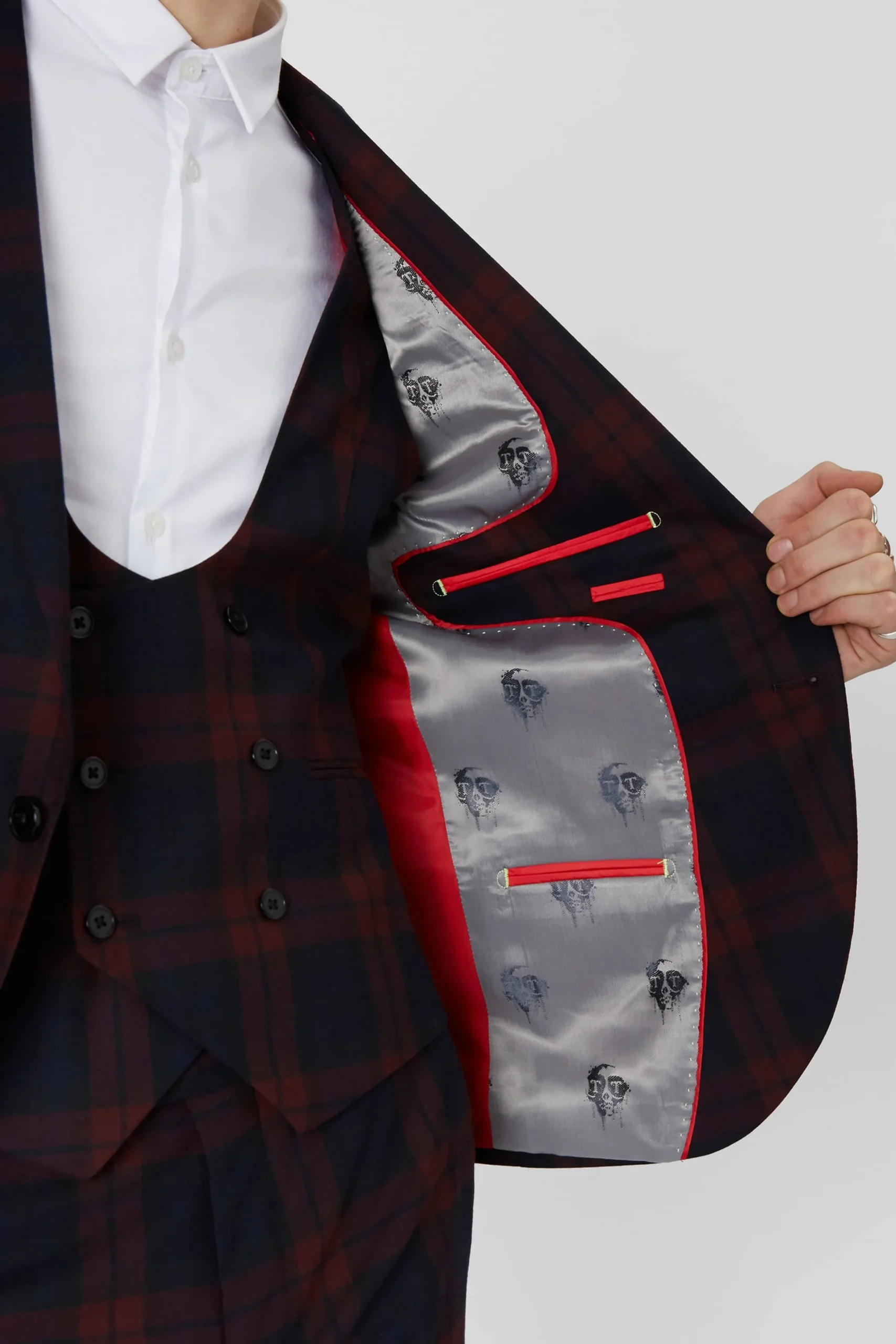 Twisted Tailor Ginger Skinny Fit Burgundy Tartan Jacket | Jackets·Work Jackets