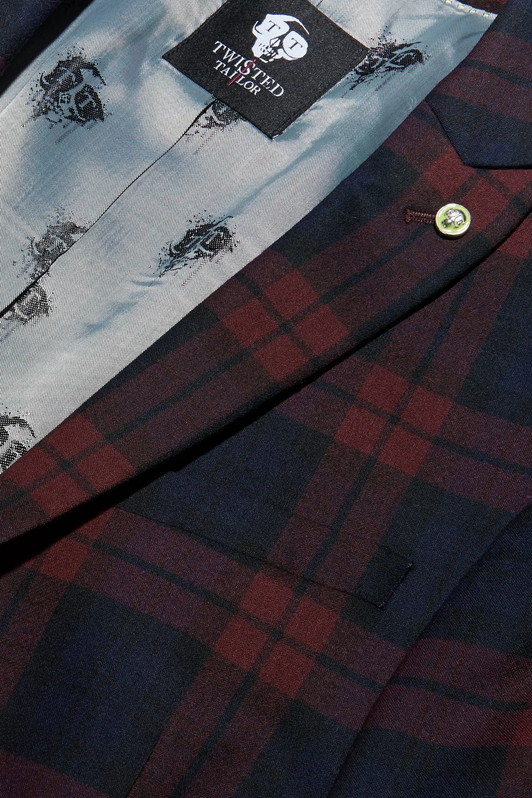 Twisted Tailor Ginger Skinny Fit Burgundy Tartan Jacket | Jackets·Work Jackets