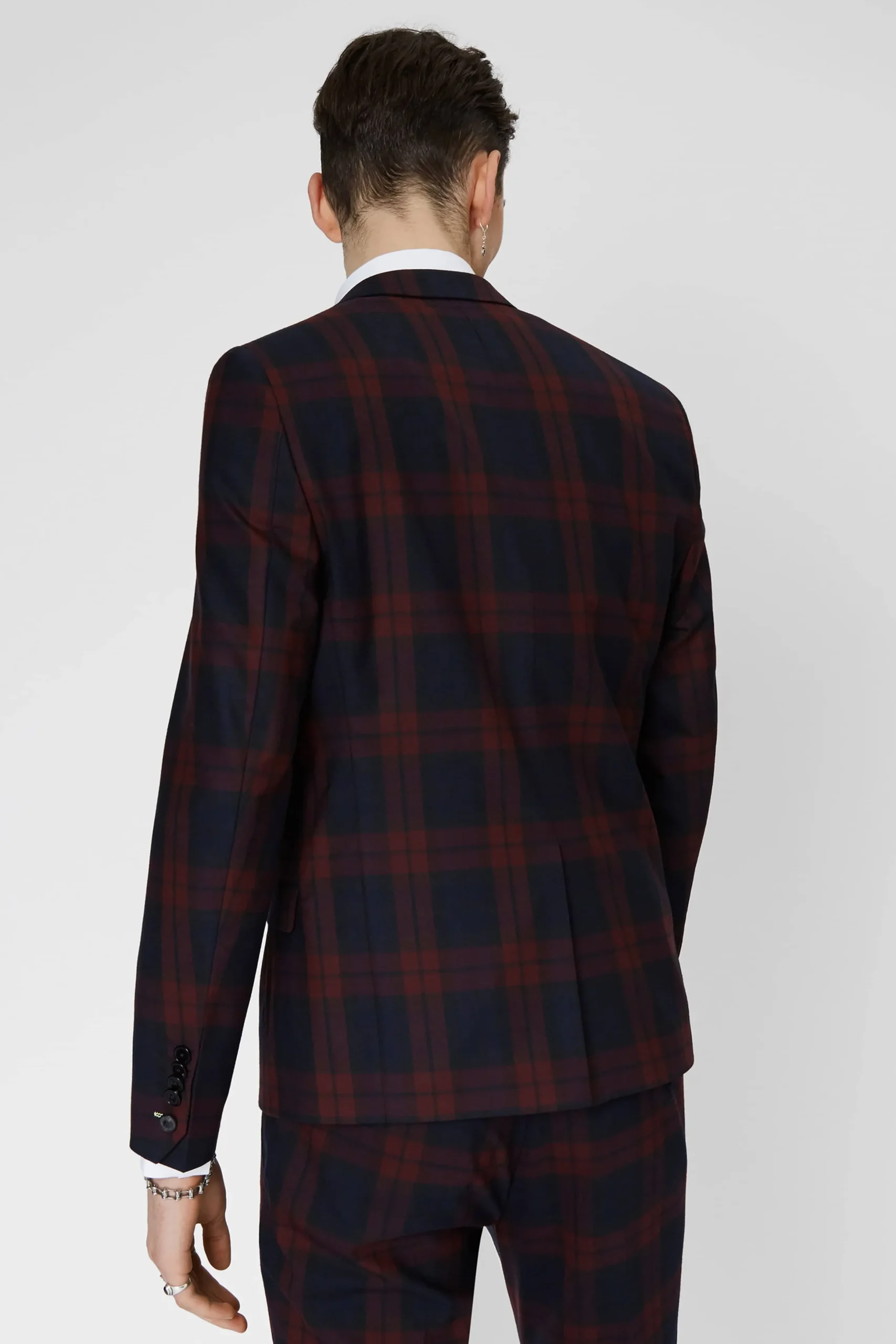 Twisted Tailor Ginger Skinny Fit Burgundy Tartan Jacket | Jackets·Work Jackets