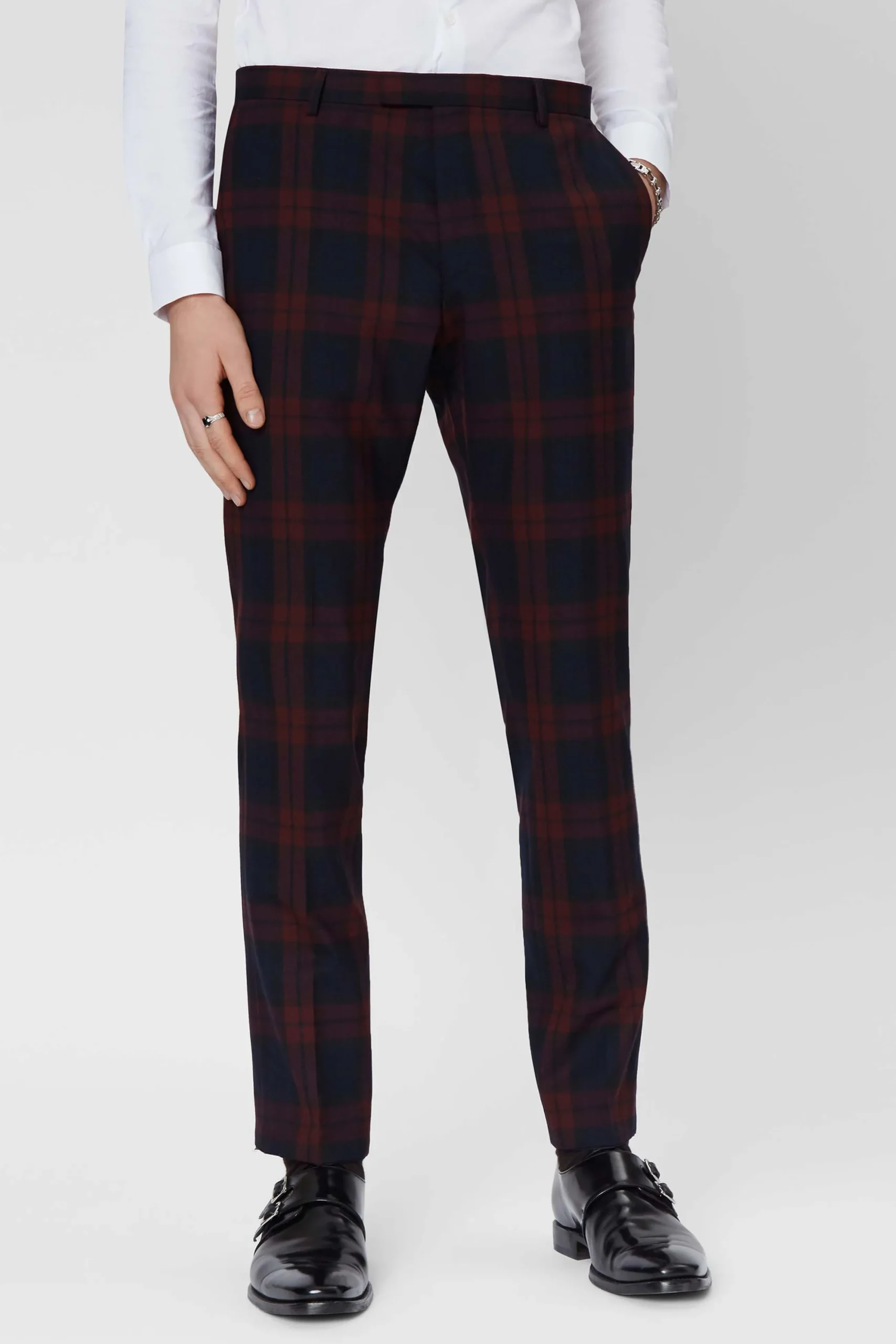 Twisted Tailor Ginger Skinny Fit Burgundy Tartan Suit | Style·Check Suits | Style·3 Piece Suits