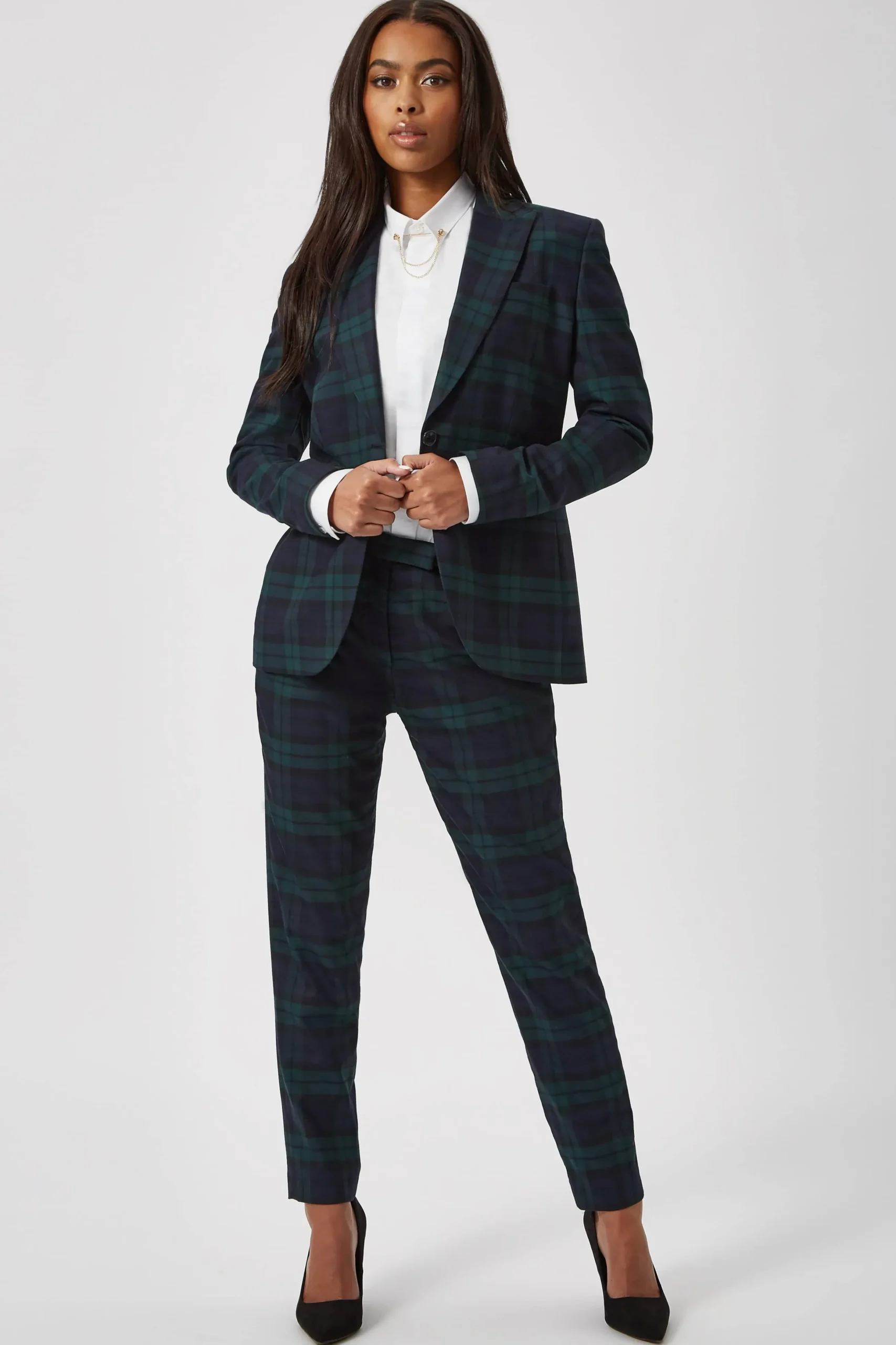 Twisted Tailor Grace Skinny Fit Green Tartan Trousers | Woman