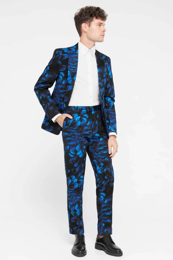 Twisted Tailor Heron Slim Fit Blue Floral Cotton Trousers | Trousers·Floral Trousers | Trousers·Party Trousers