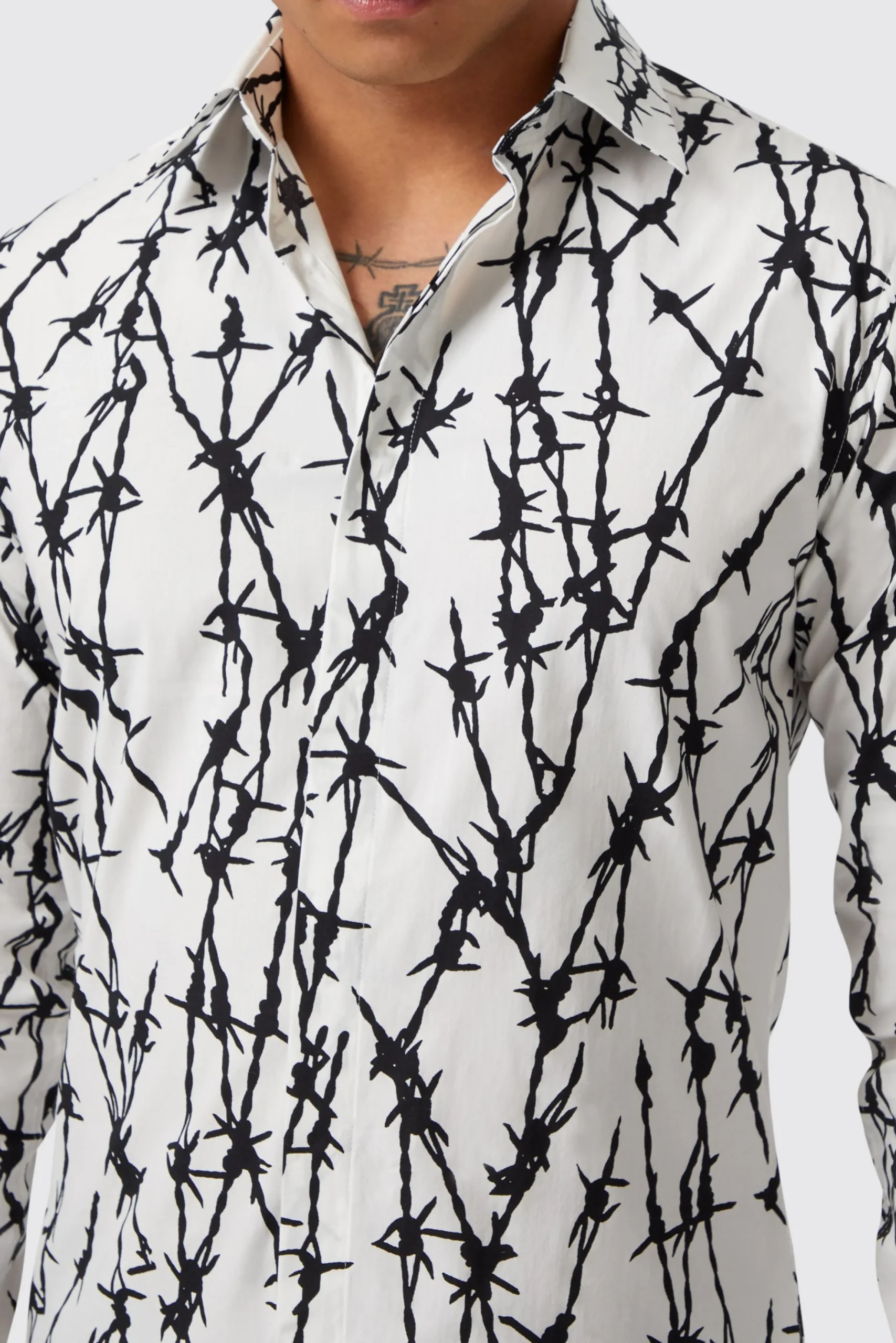 Twisted Tailor Horner Slim Fit White Cotton Shirt | Style·Patterned Shirts | Occasion·Party Shirts