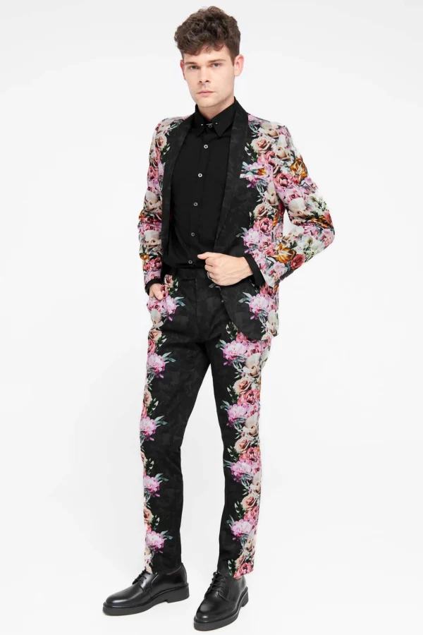 Twisted Tailor Ikeda Slim Fit Black Cotton Floral Suit | Style·Floral Suits | Style·2 Piece Suits